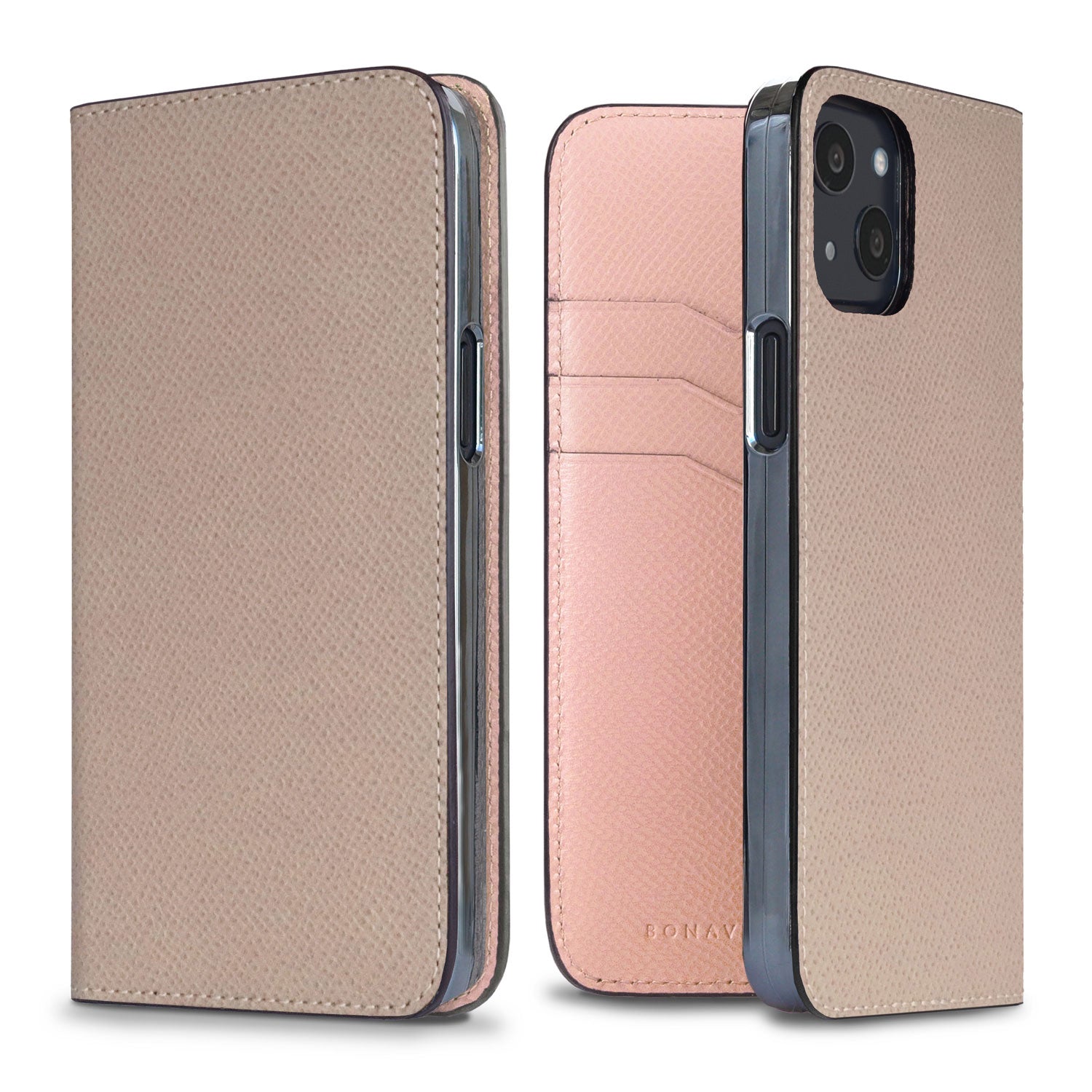 iPhone 13 Diary Case Nobile Leather (Greige × Shell Pink)