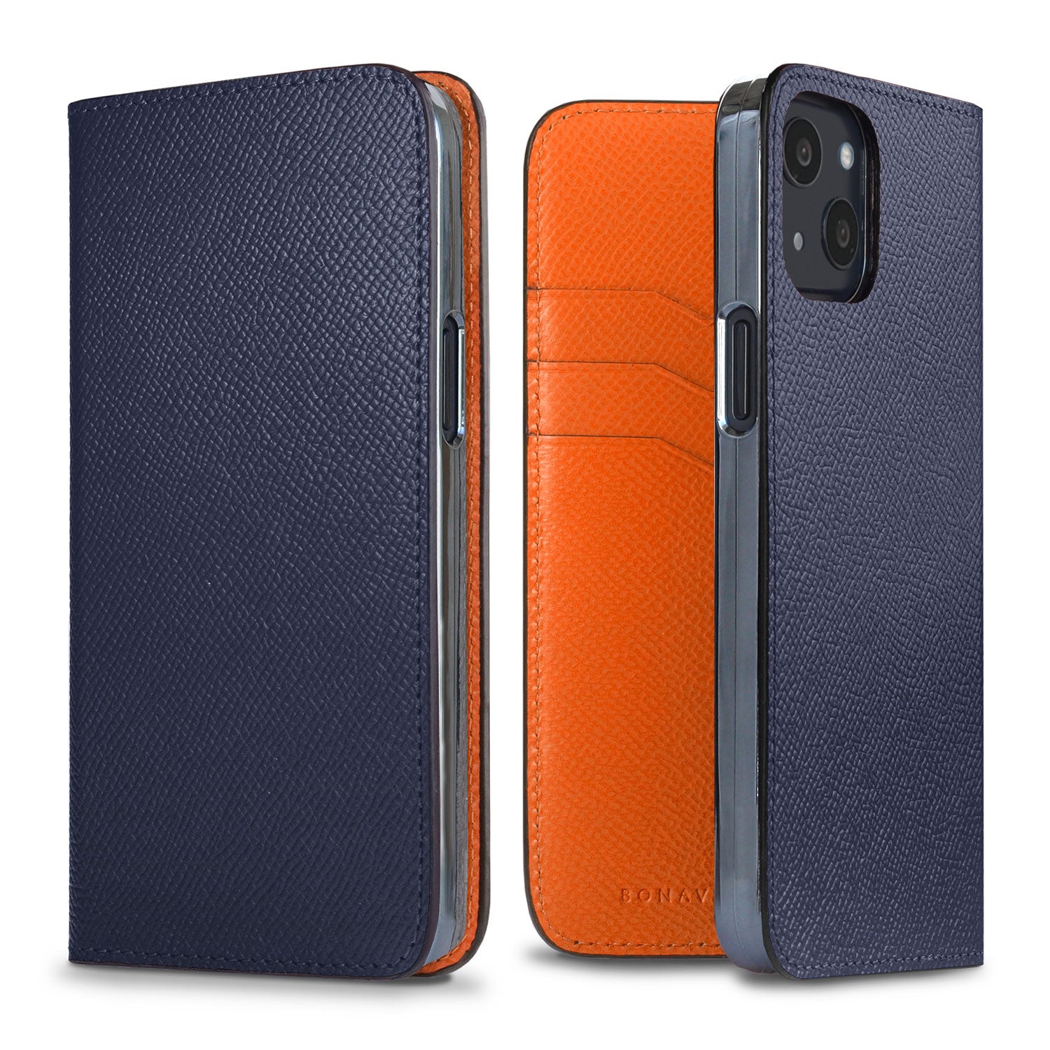 iPhone 13 Diary Case Nobile Leather (Navy × Orange)