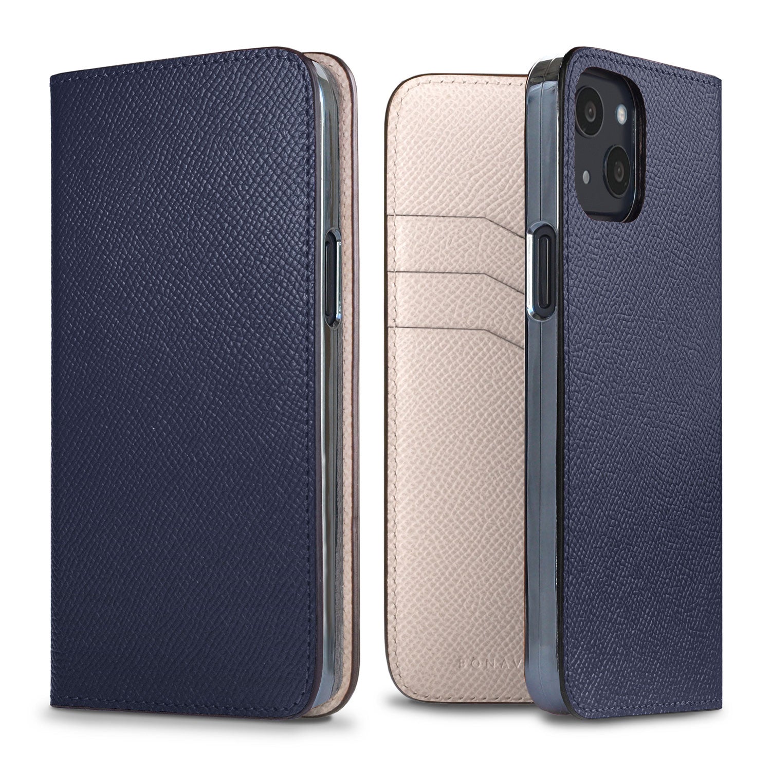 iPhone 13 Diary Case Nobile Leather (Navy × White)