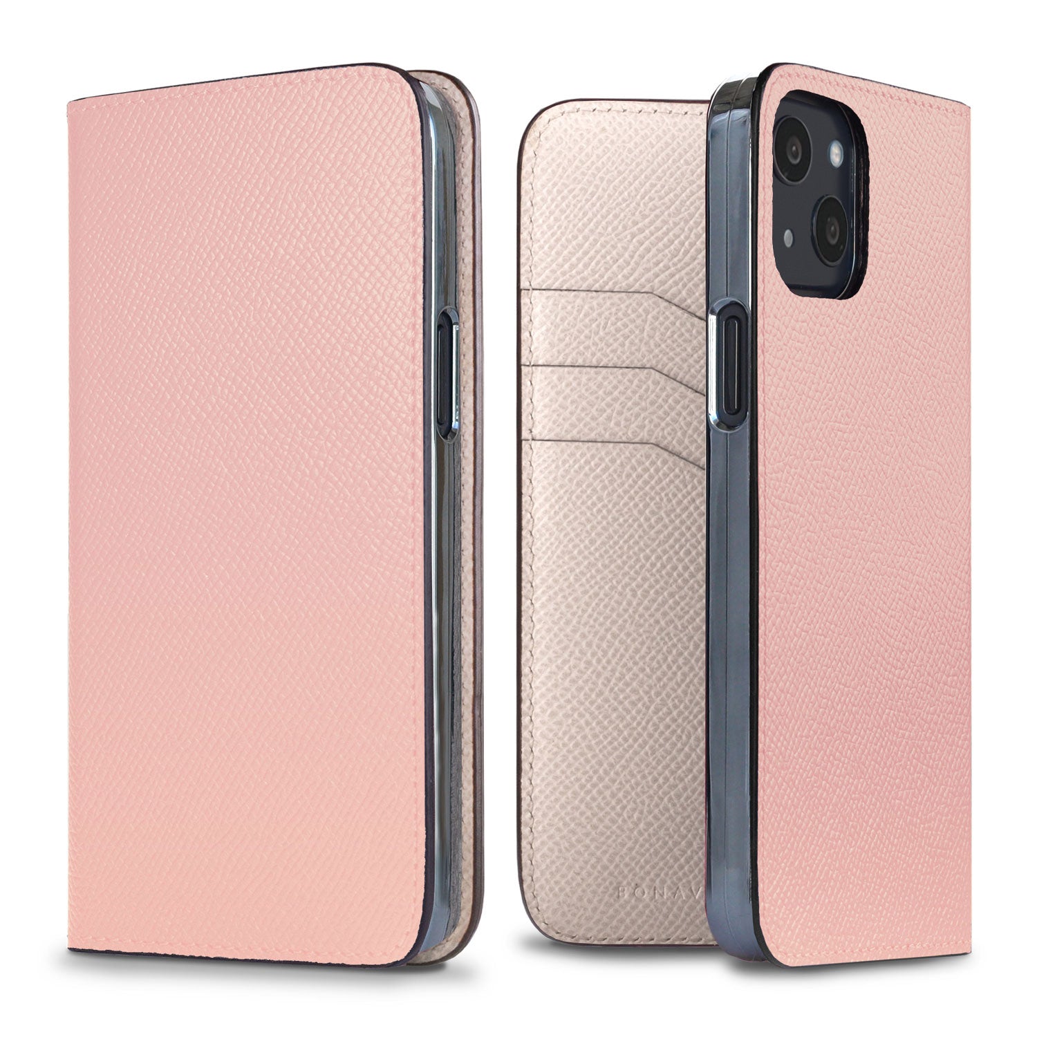 iPhone 13 Diary Case Nobile Leather (Shell Pink × White)