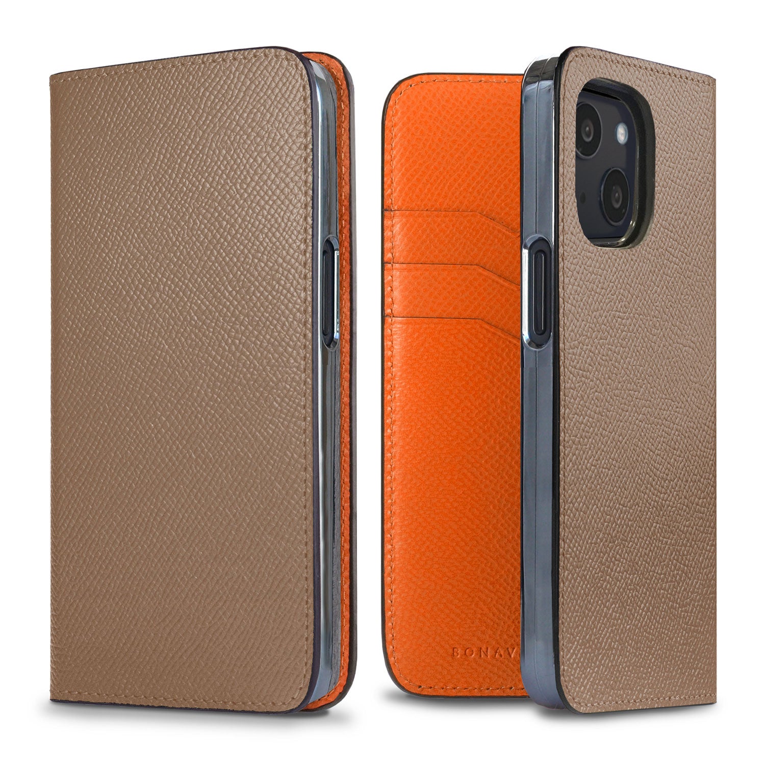 iPhone 13 mini Diary Case Nobile Leather (Etoupe × Orange)