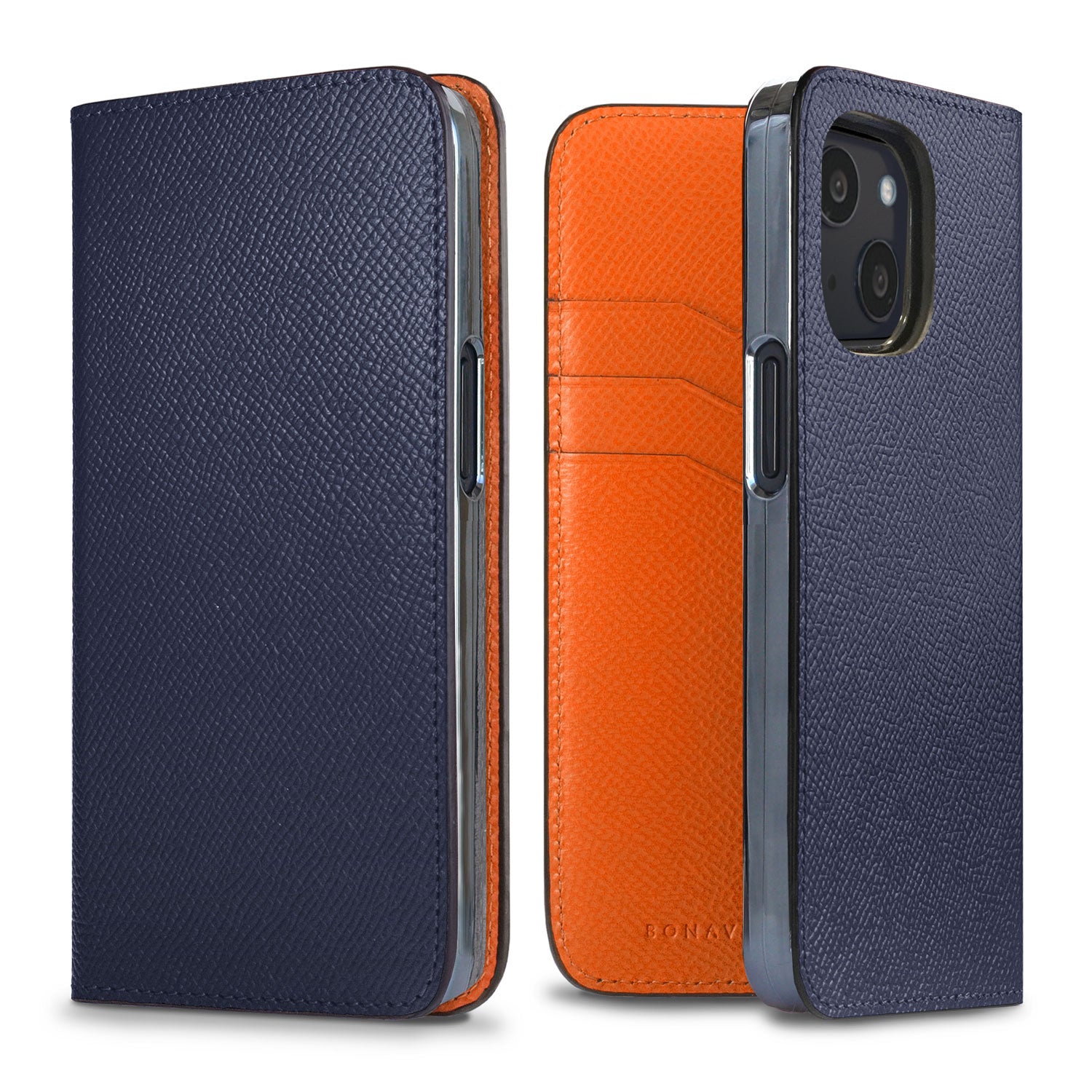 iPhone 13 mini Diary Case Nobile Leather (Navy × Orange)