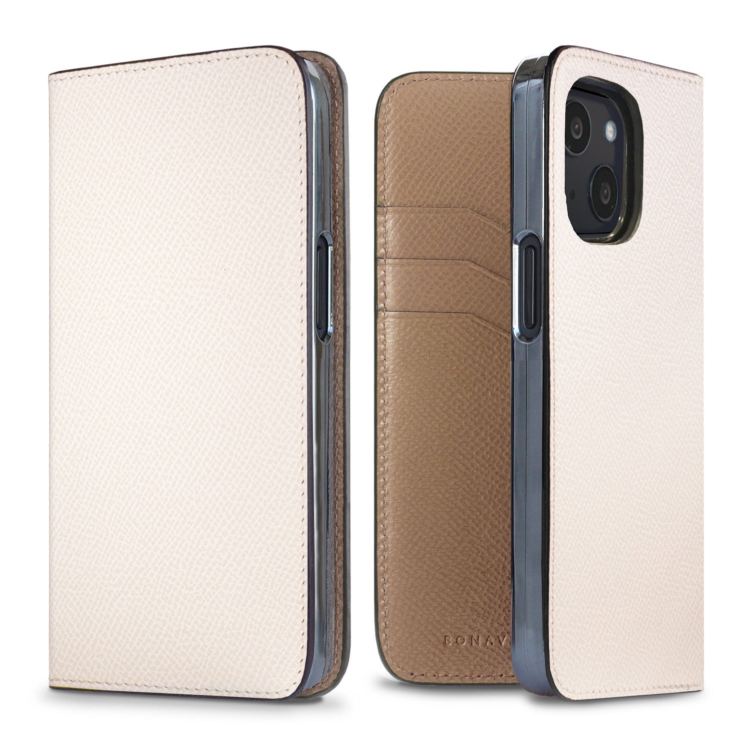 iPhone 13 mini Diary Case Nobile Leather (White × Etoupe)