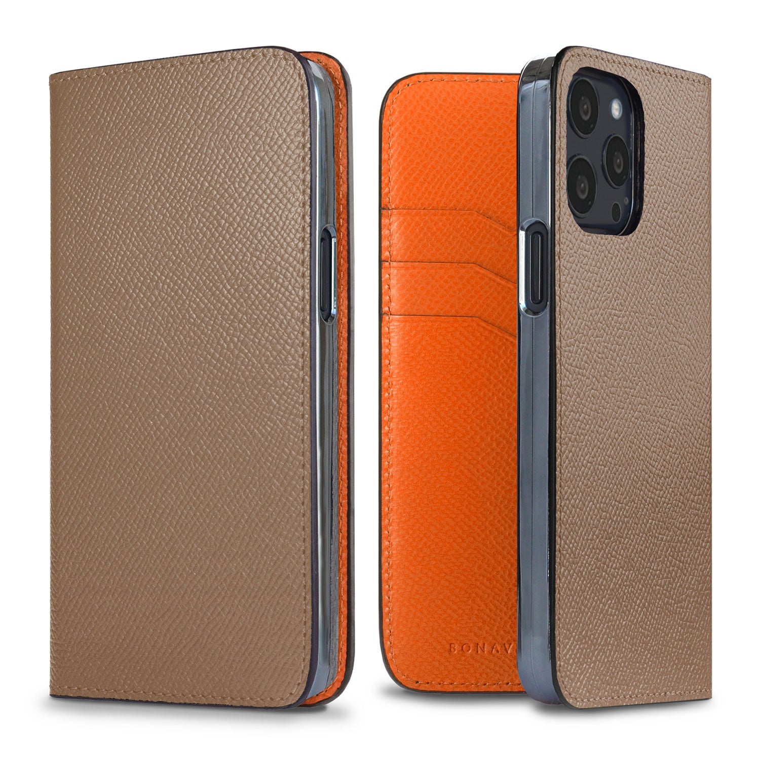iPhone 13 Pro Diary Case Nobile Leather (Etoupe × Orange)