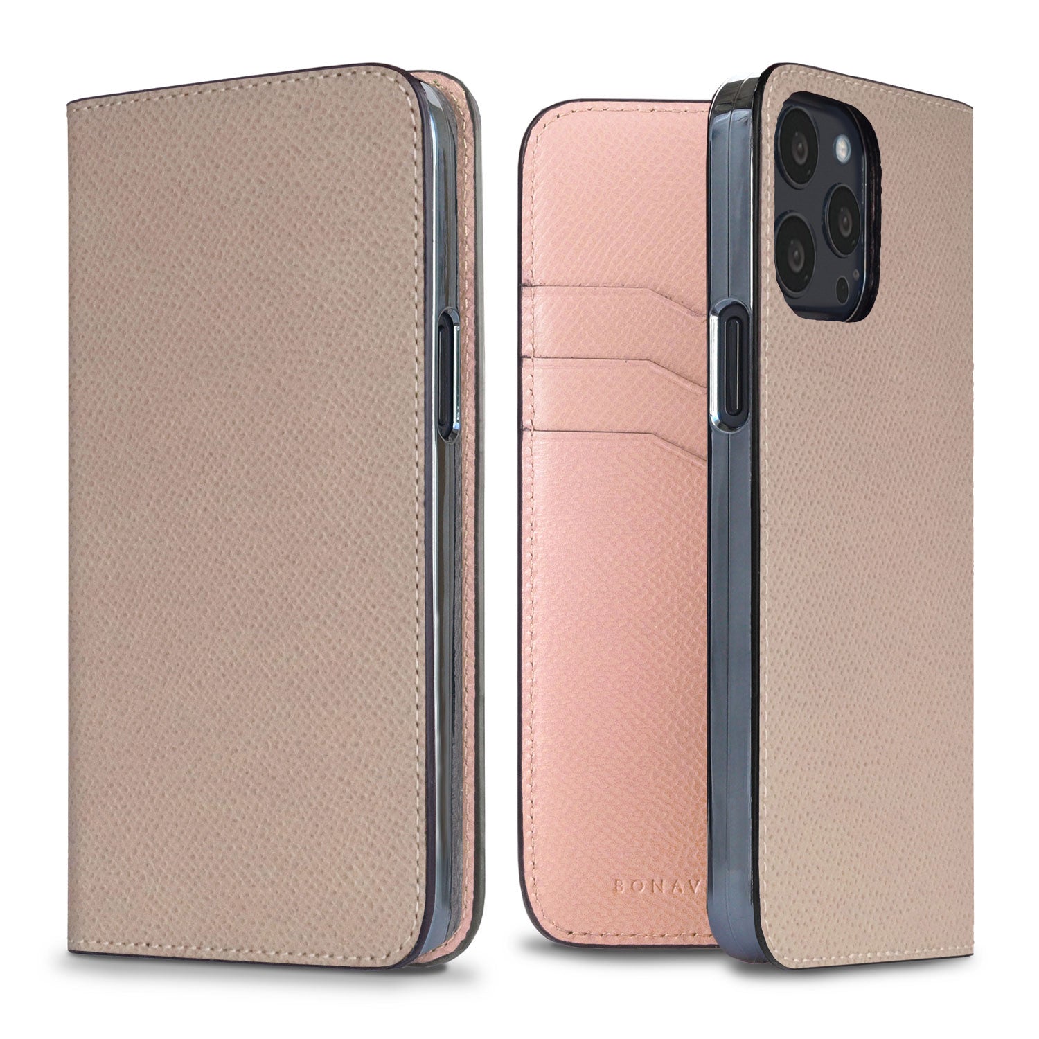 iPhone 13 Pro Diary Case Nobile Leather (Greige × Shell Pink)
