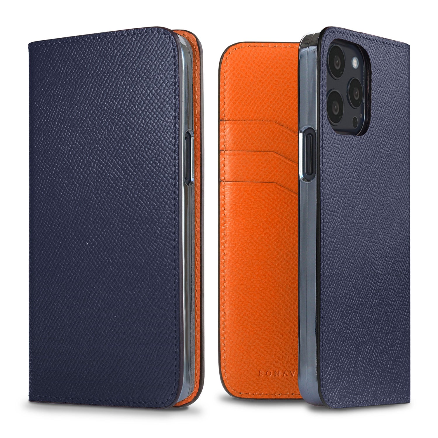 iPhone 13 Pro Diary Case Nobile Leather (Navy × Orange)