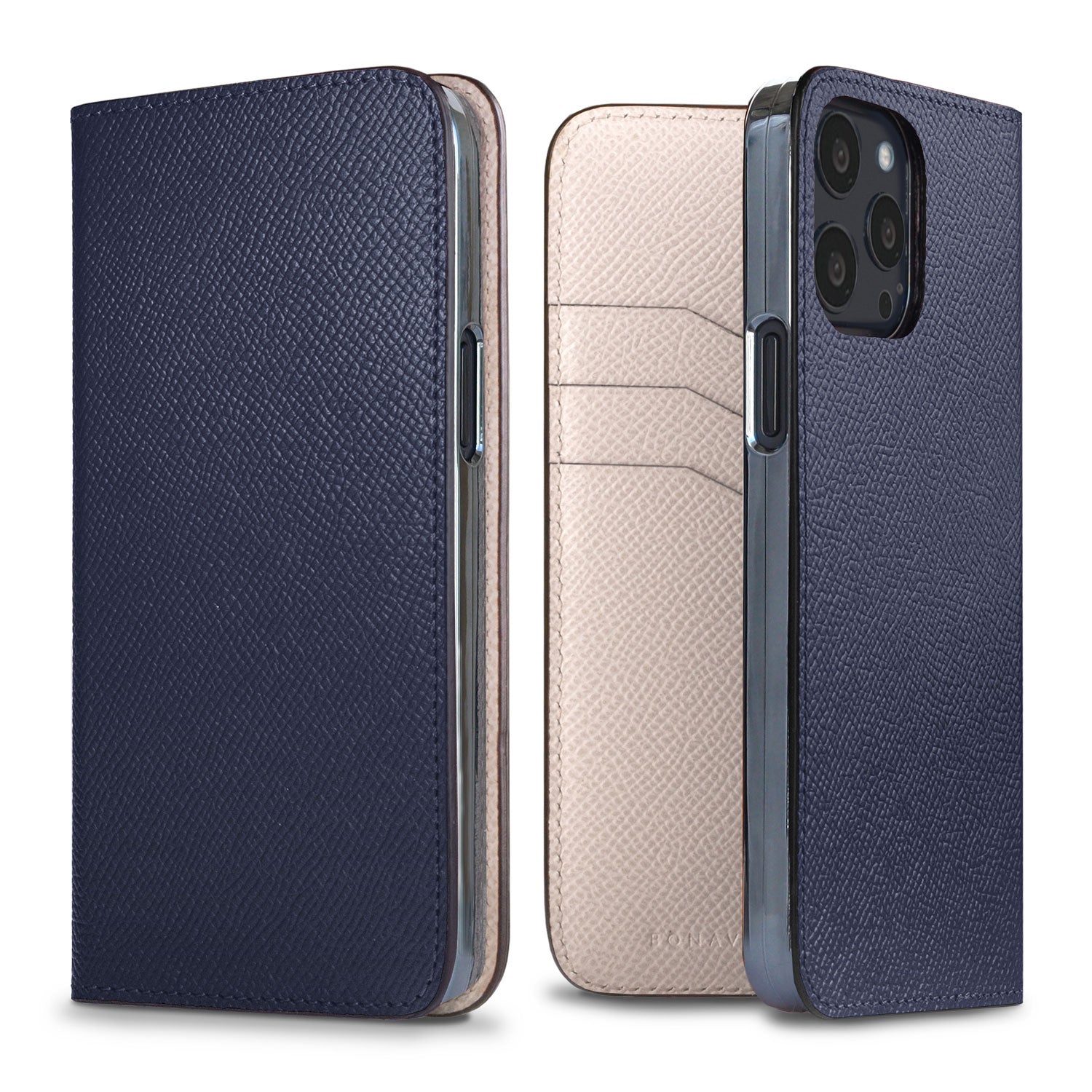 iPhone 13 Pro Diary Case Nobile Leather (Navy × White)