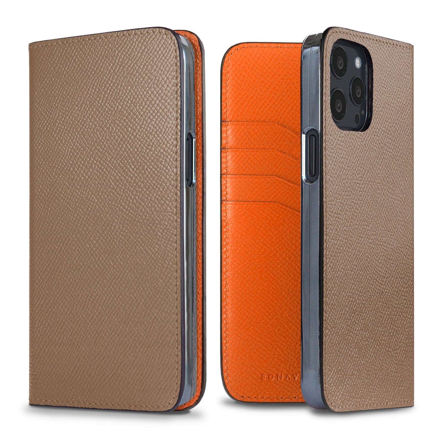 iPhone 13 Pro Max Diary Case Nobile Leather (Etoupe × Orange)