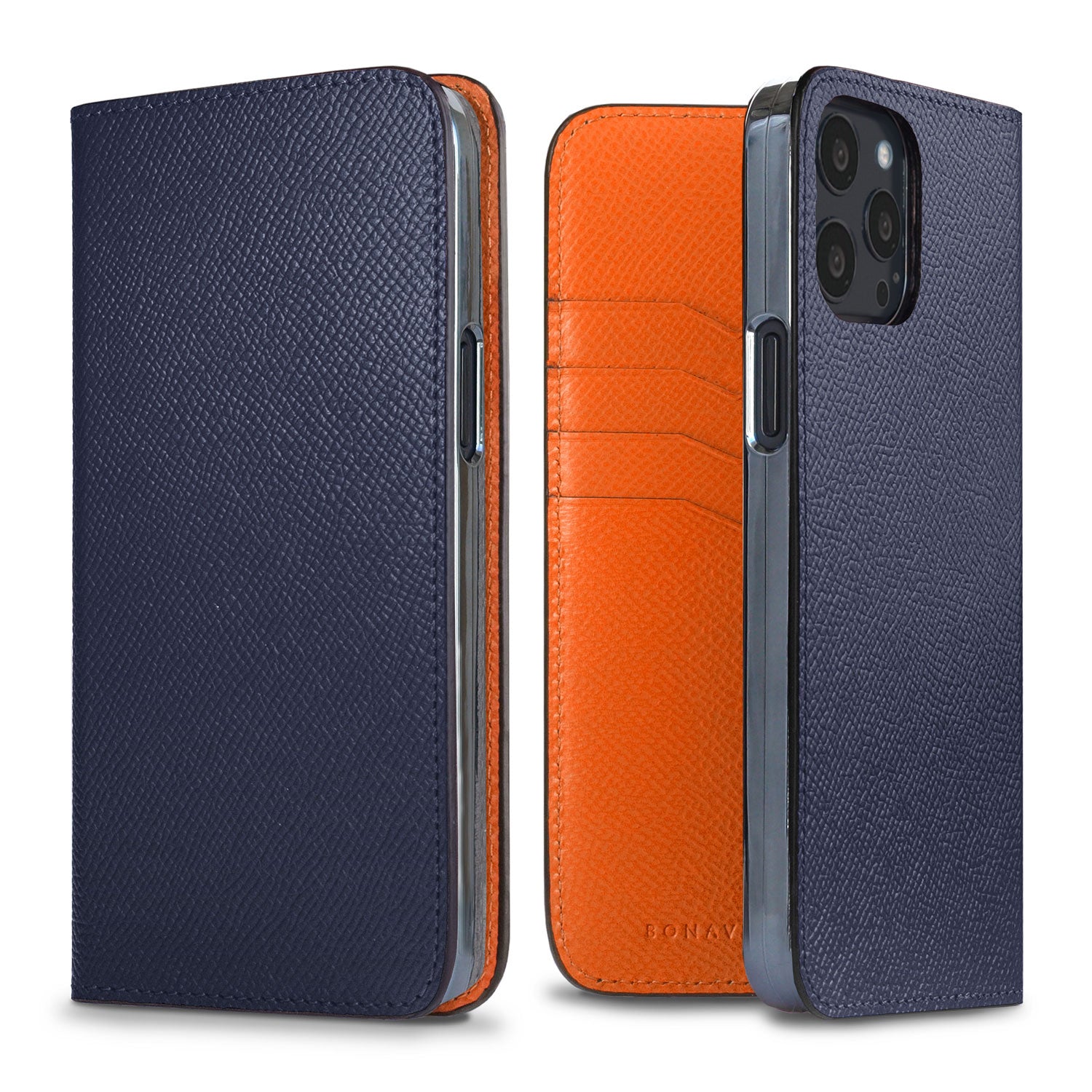 iPhone 13 Pro Max Diary Case Nobile Leather (Navy × Orange)