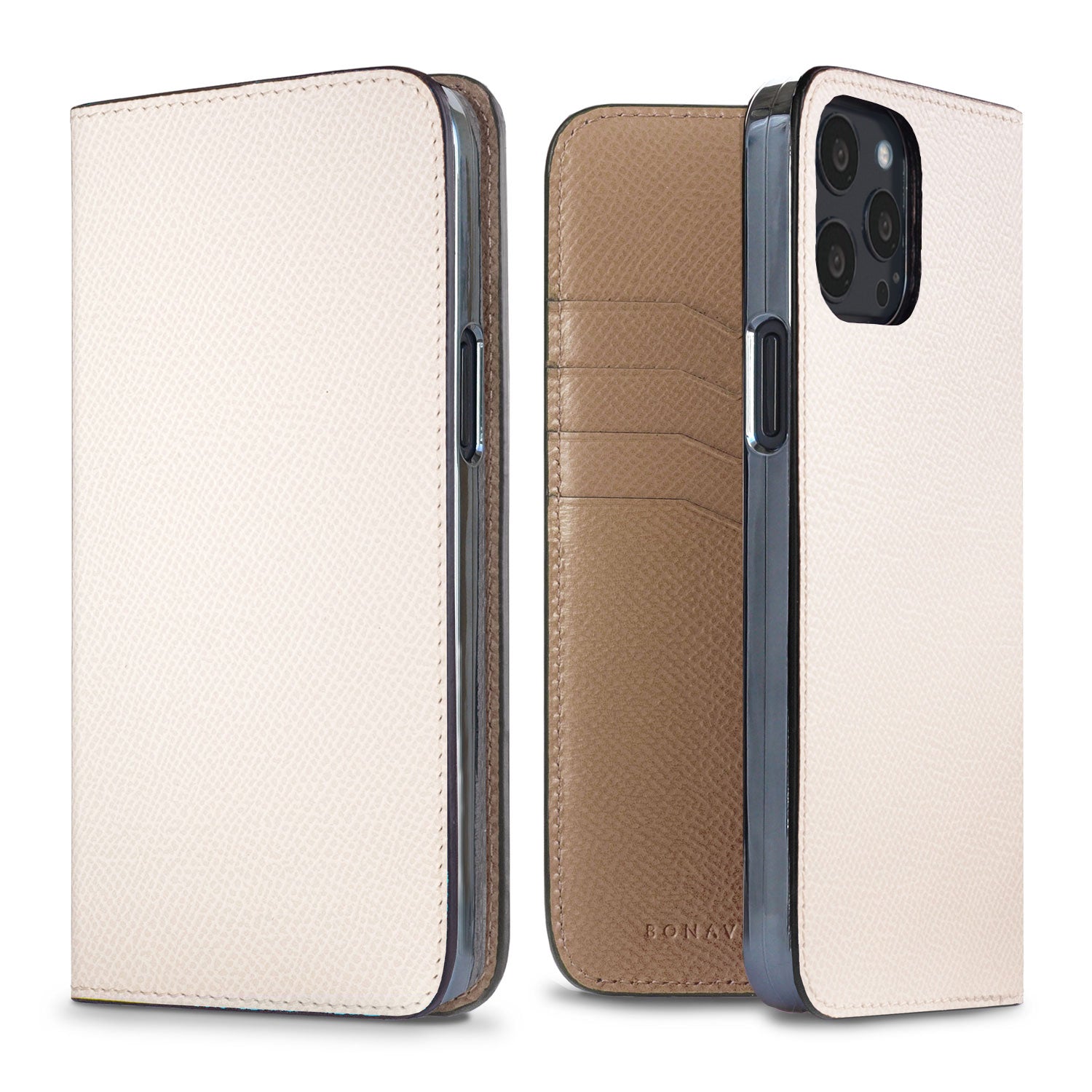iPhone 13 Pro Max Diary Case Nobile Leather (White × Etoupe)