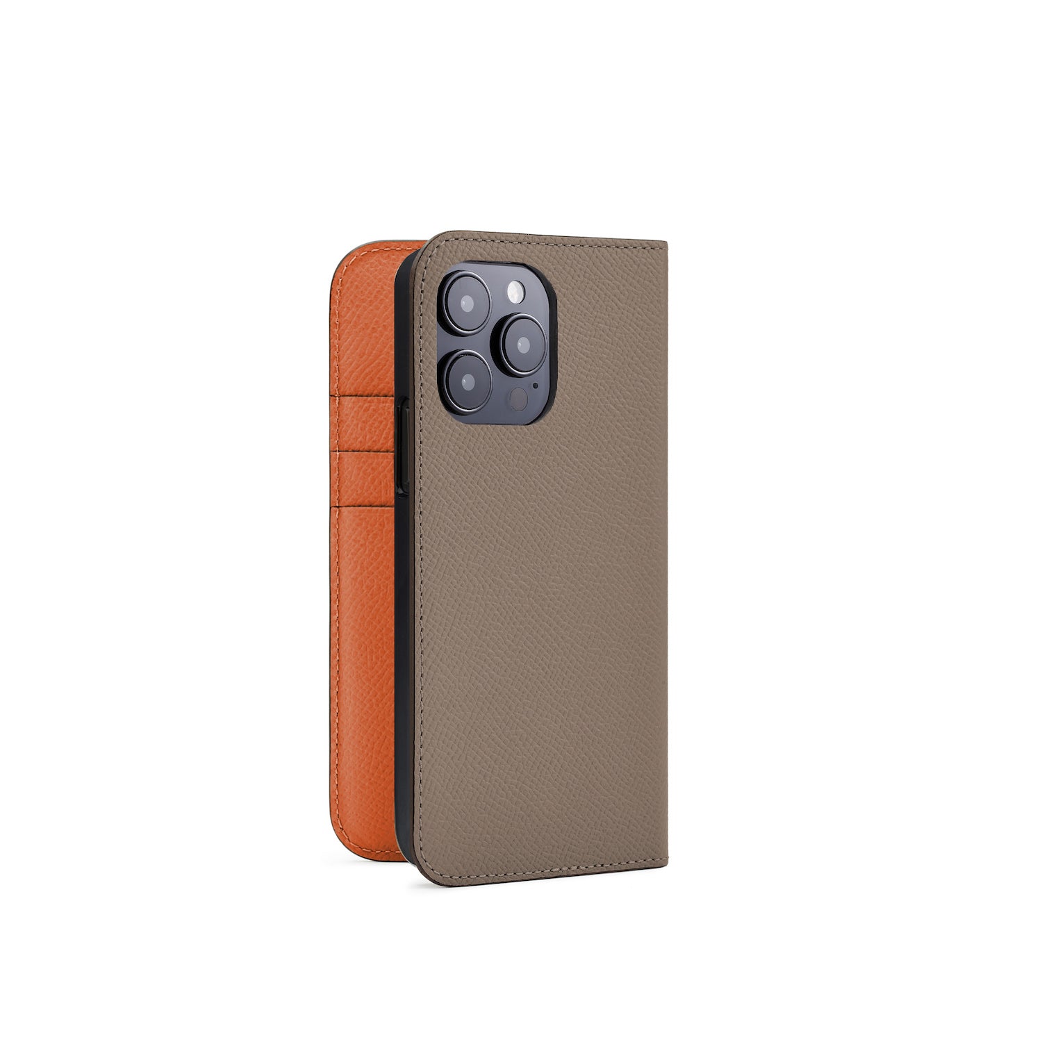 iPhone 14 Pro Diary Case Nobile Leather (Etoupe × Orange)