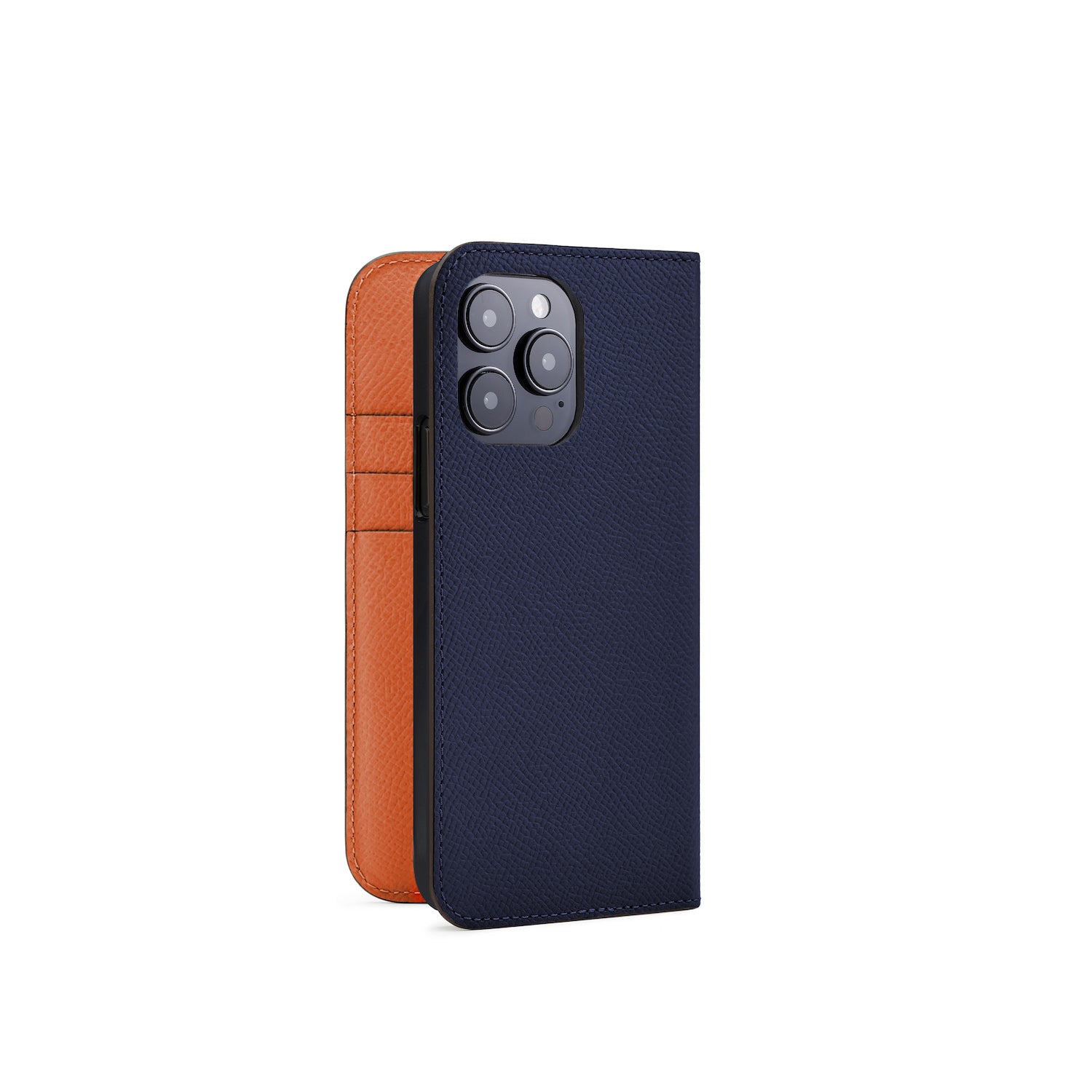 iPhone 14 Pro Diary Case Nobile Leather (Navy × Orange)