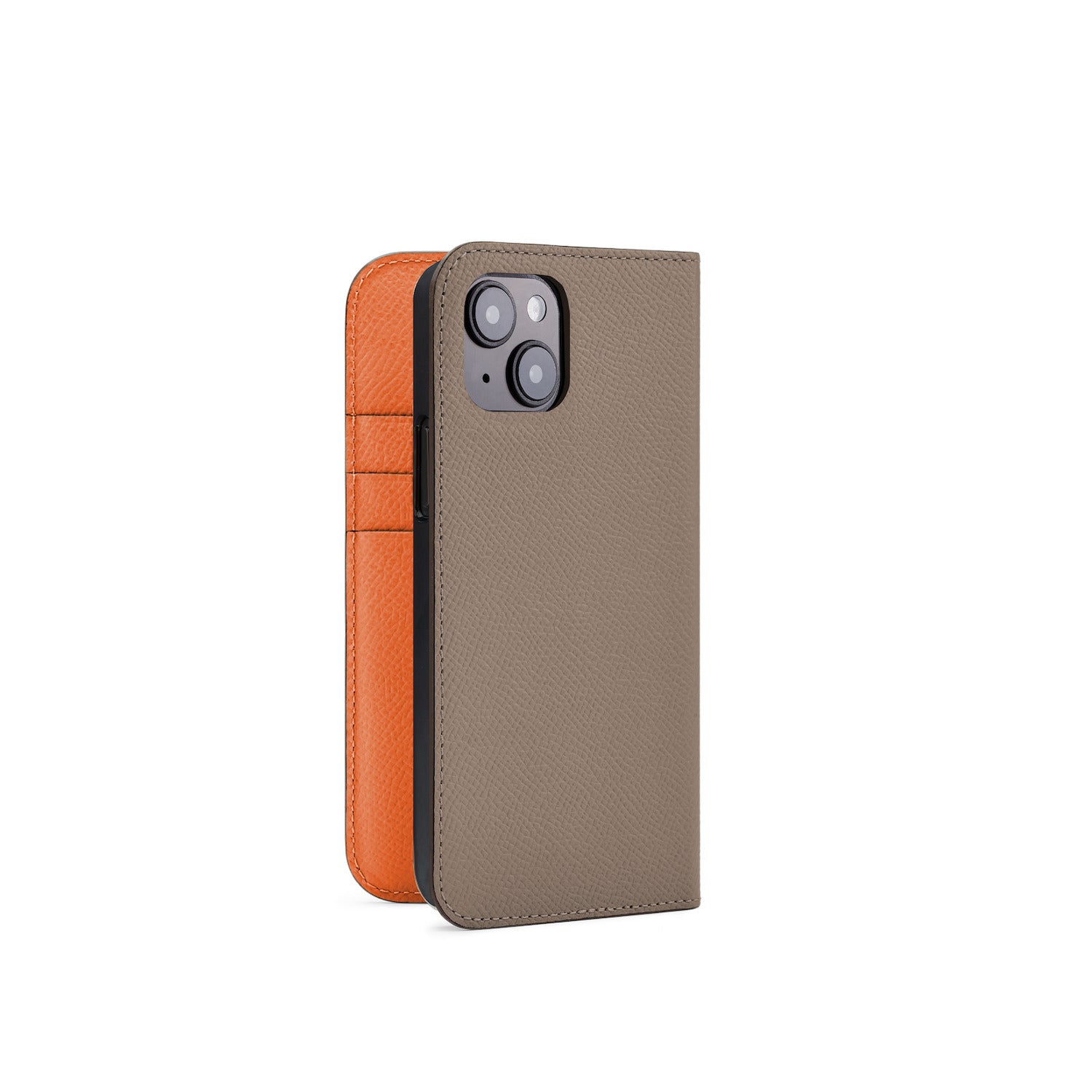 iPhone 15 Diary Case Nobile Leather (Etoupe × Orange)
