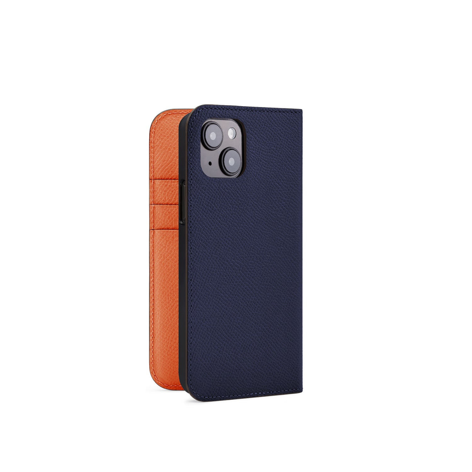 iPhone 15 Diary Case Nobile Leather (Navy × Orange)