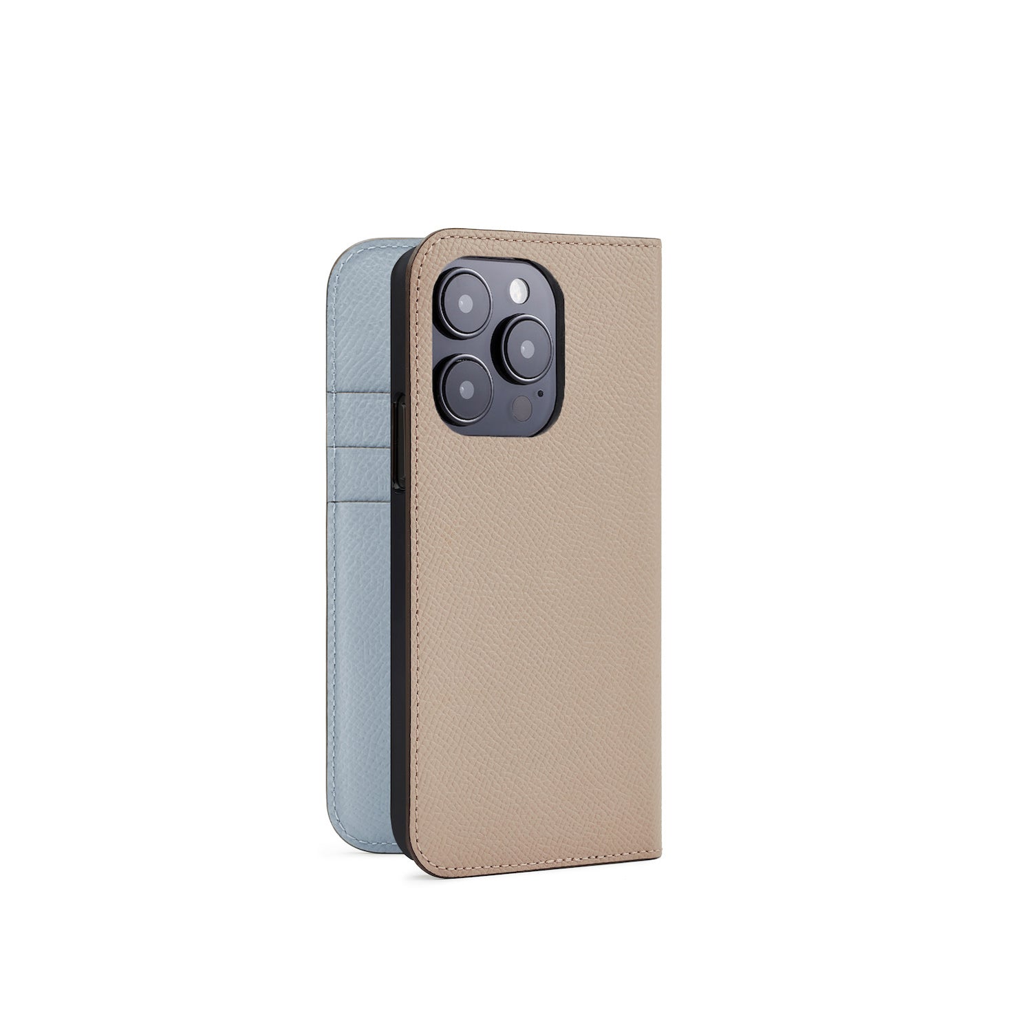 iPhone 15 Pro Diary Case Nobile Leather (Greige × Blue Lin)