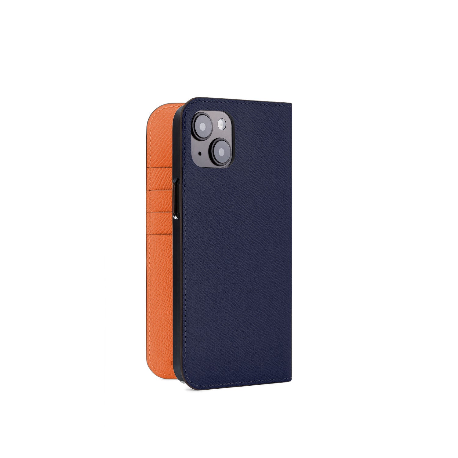 iPhone 15 Plus Diary Case Nobile Leather (Navy × Orange)