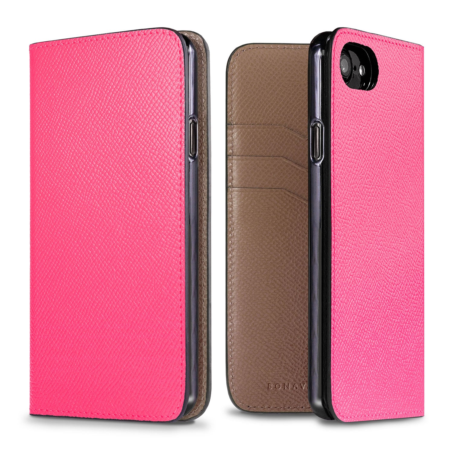 iPhone SE / 8 / 7 / 6s / 6 Diary Case Nobile Leather (Fuchsia Pink × Etoupe)