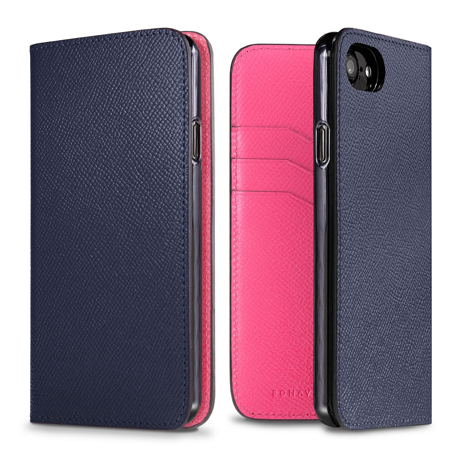 iPhone SE / 8 / 7 / 6s / 6 Diary Case Nobile Leather (Navy × Fuchsia Pink)
