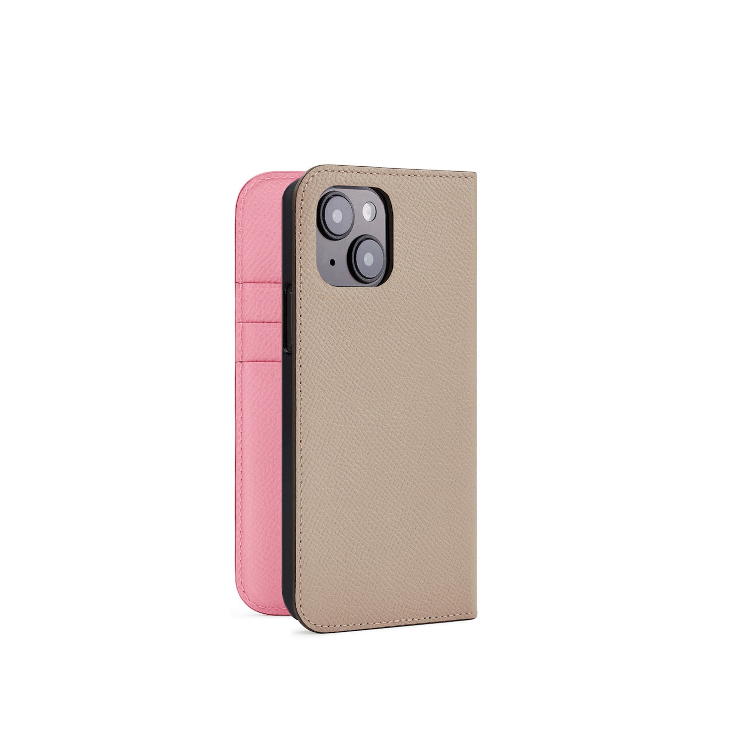 iPhone 15 Diary Case Nobile Leather (Greige × Icicle Pink)