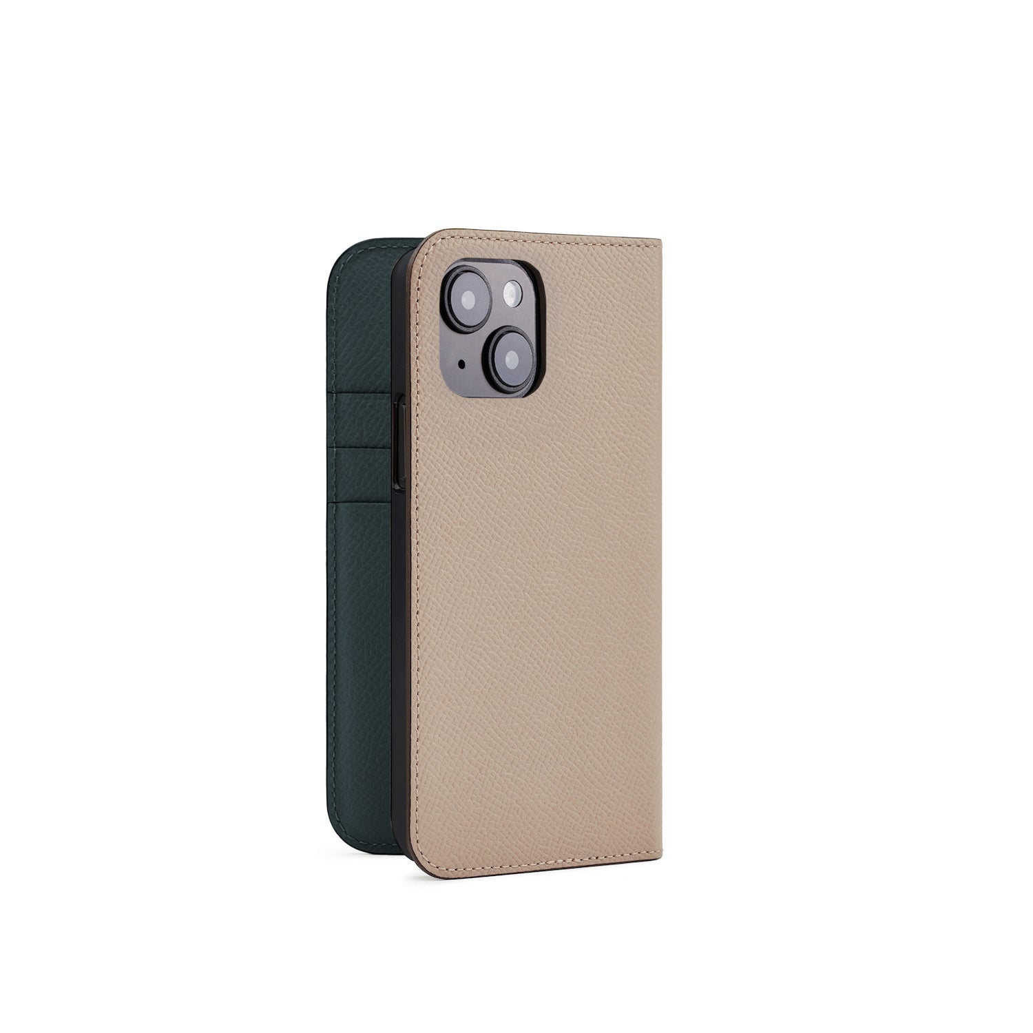 iPhone 15 Diary Case Nobile Leather (Greige × Malachite Green)