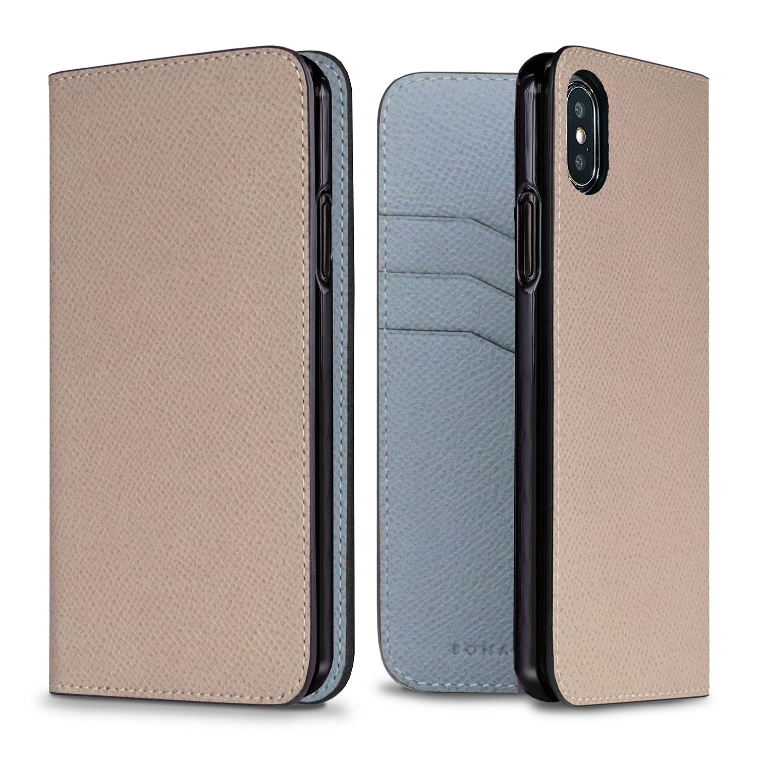 iPhone X / Xs Diary Case Nobile Leather (Greige × Blue Lin)