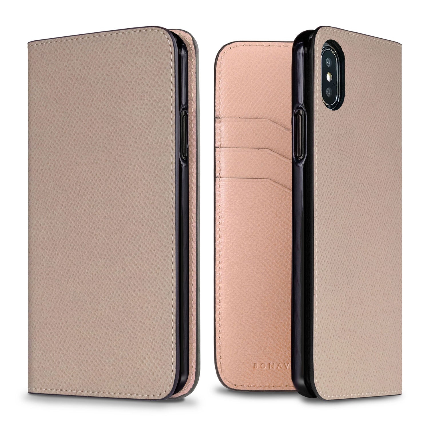 iPhone X / Xs Diary Case Nobile Leather (Greige × Shell Pink)