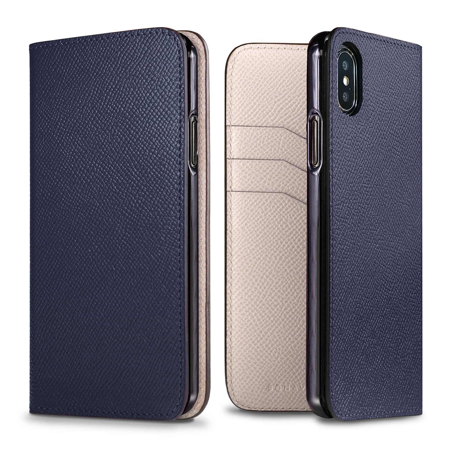 iPhone X / Xs Diary Case Nobile Leather (Navy × White)