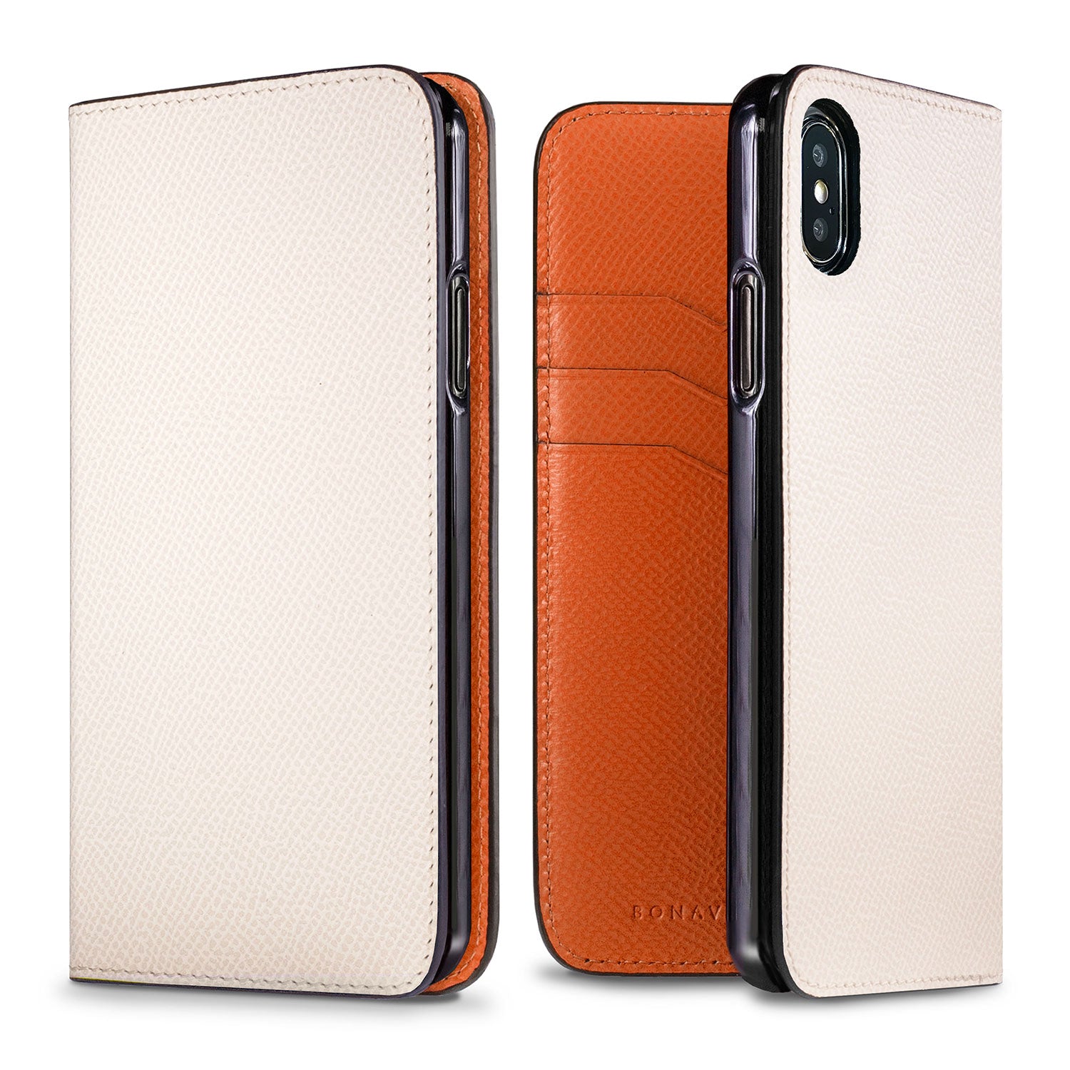 iPhone X / Xs Diary Case Nobile Leather (White × Orange)