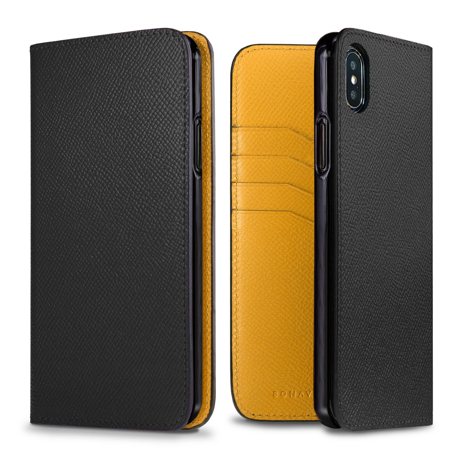 iPhone Xs Max Diary Case Nobile Leather (Black × Mimosa Yellow)