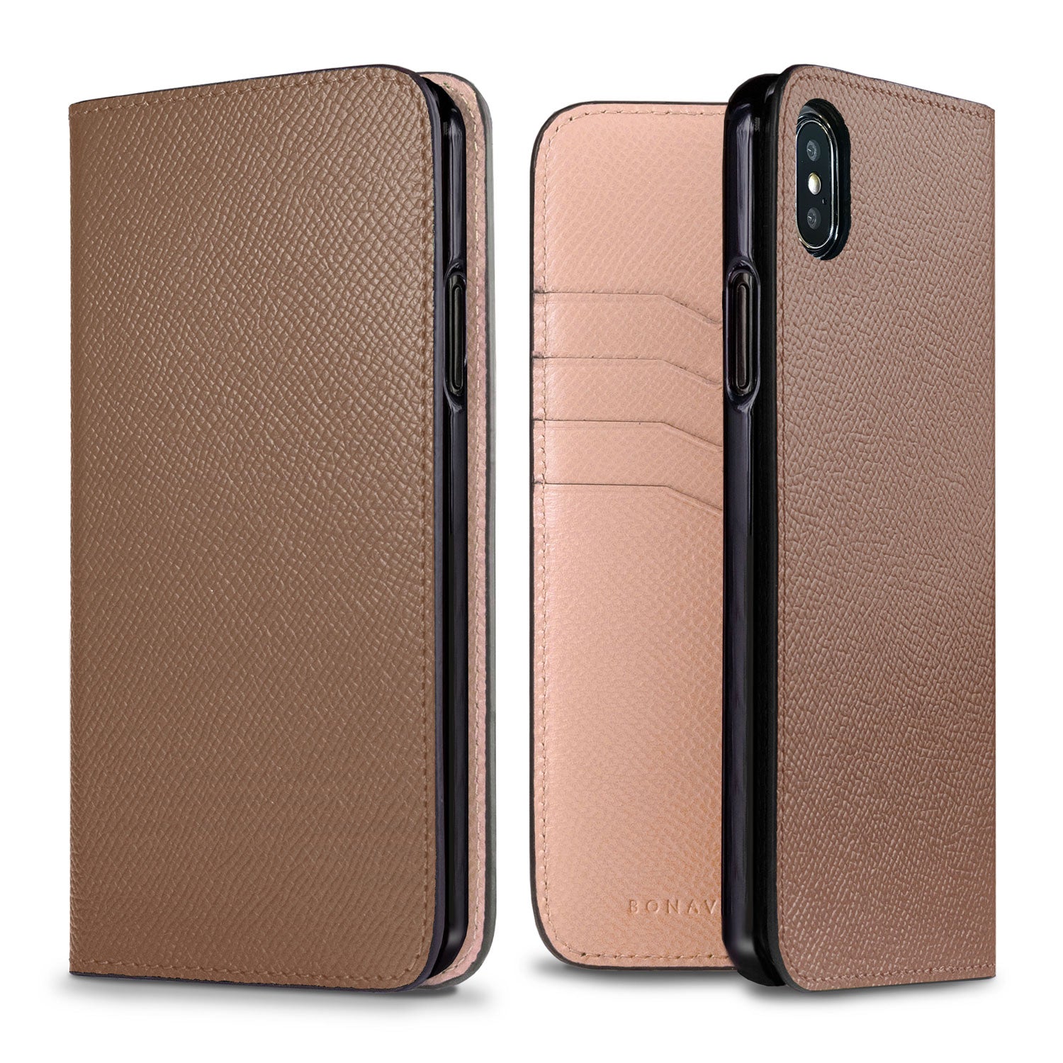 iPhone Xs Max Diary Case Nobile Leather (Etoupe × Shell Pink)