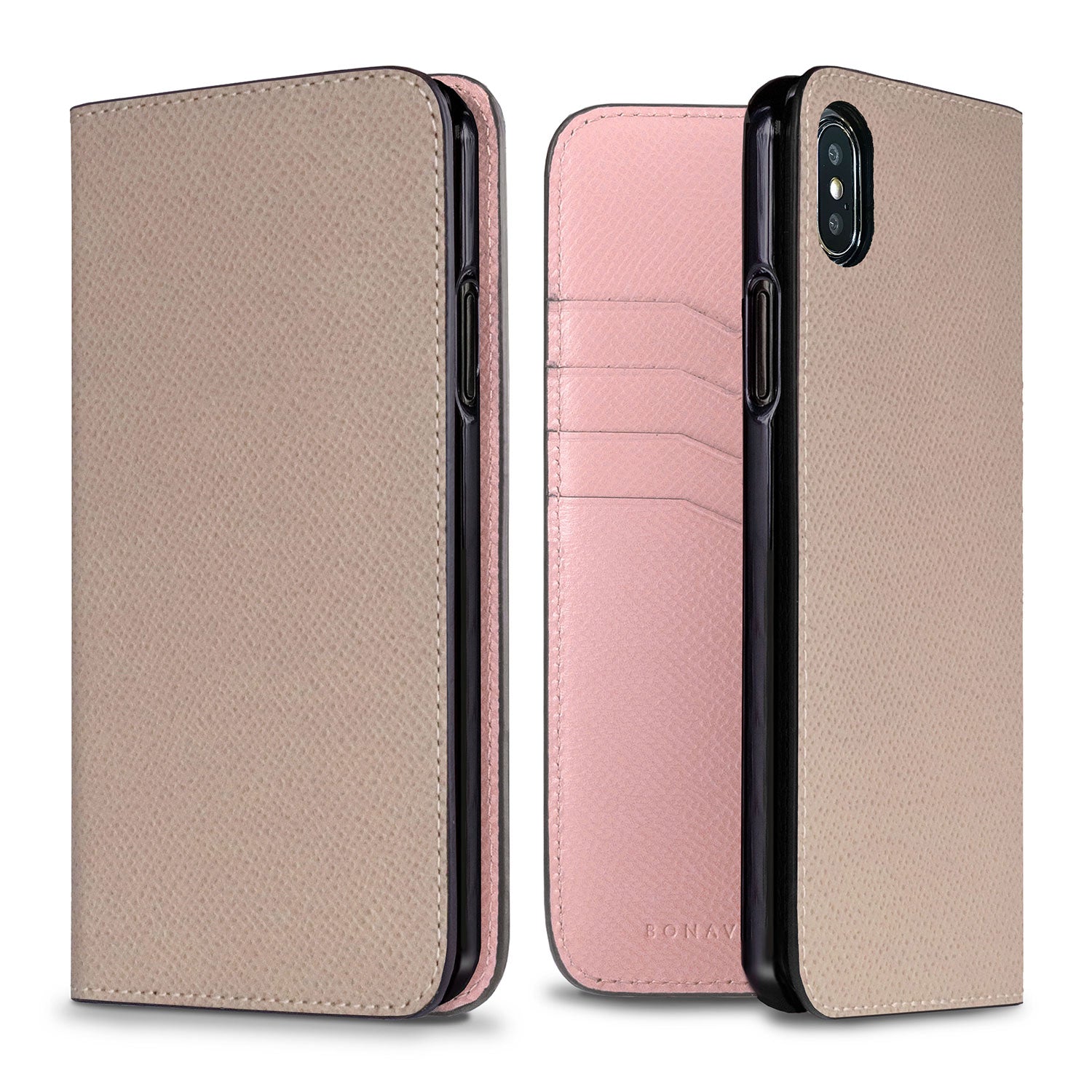iPhone Xs Max Diary Case Nobile Leather (Greige × Sakura Pink)