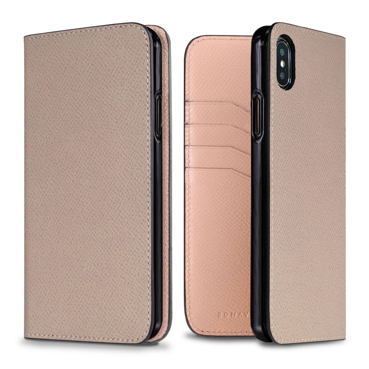 iPhone Xs Max Diary Case Nobile Leather (Greige × Shell Pink)