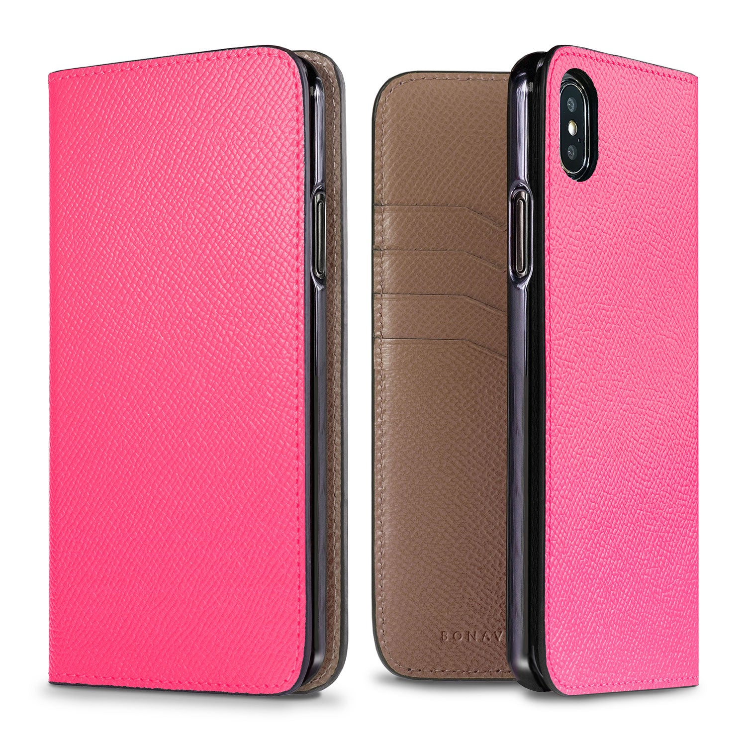 iPhone Xs Max Diary Case Nobile Leather (Fuchsia Pink × Etoupe)