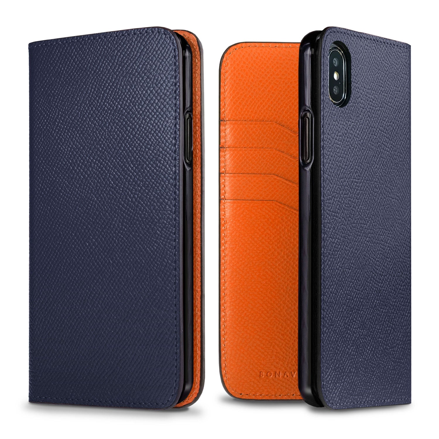 iPhone Xs Max Diary Case Nobile Leather (Navy × Orange)