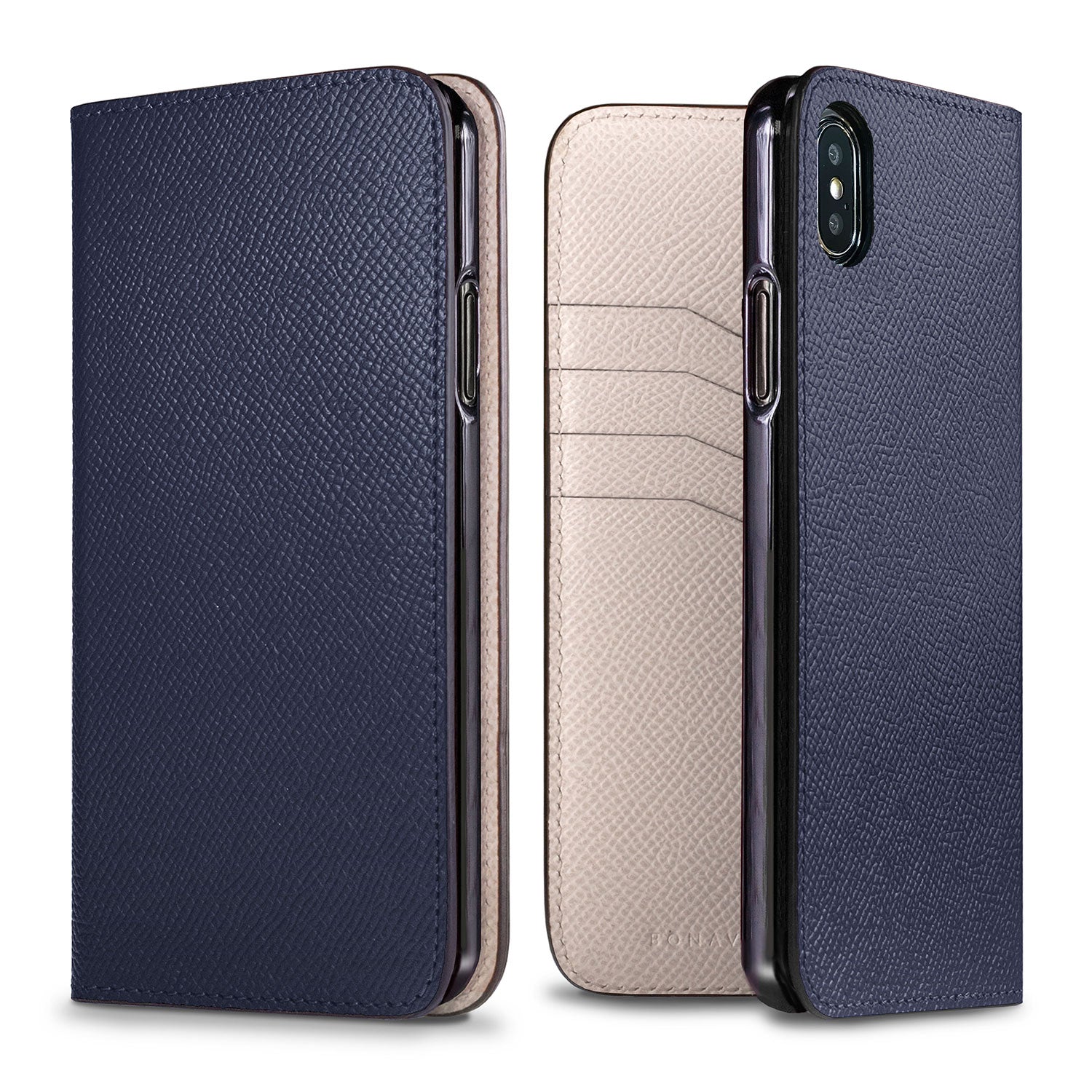 iPhone Xs Max Diary Case Nobile Leather (Navy × White)