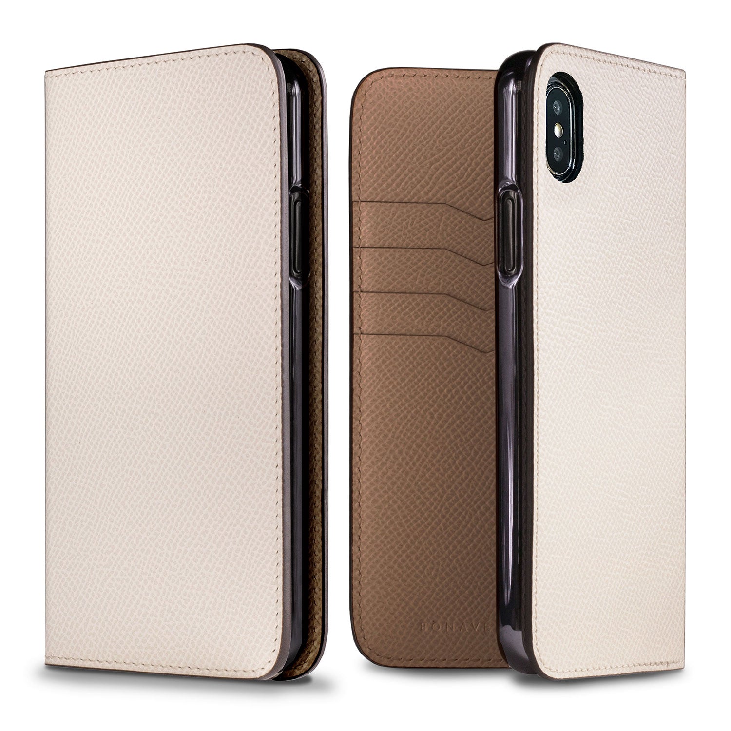 iPhone Xs Max Diary Case Nobile Leather (White × Etoupe)