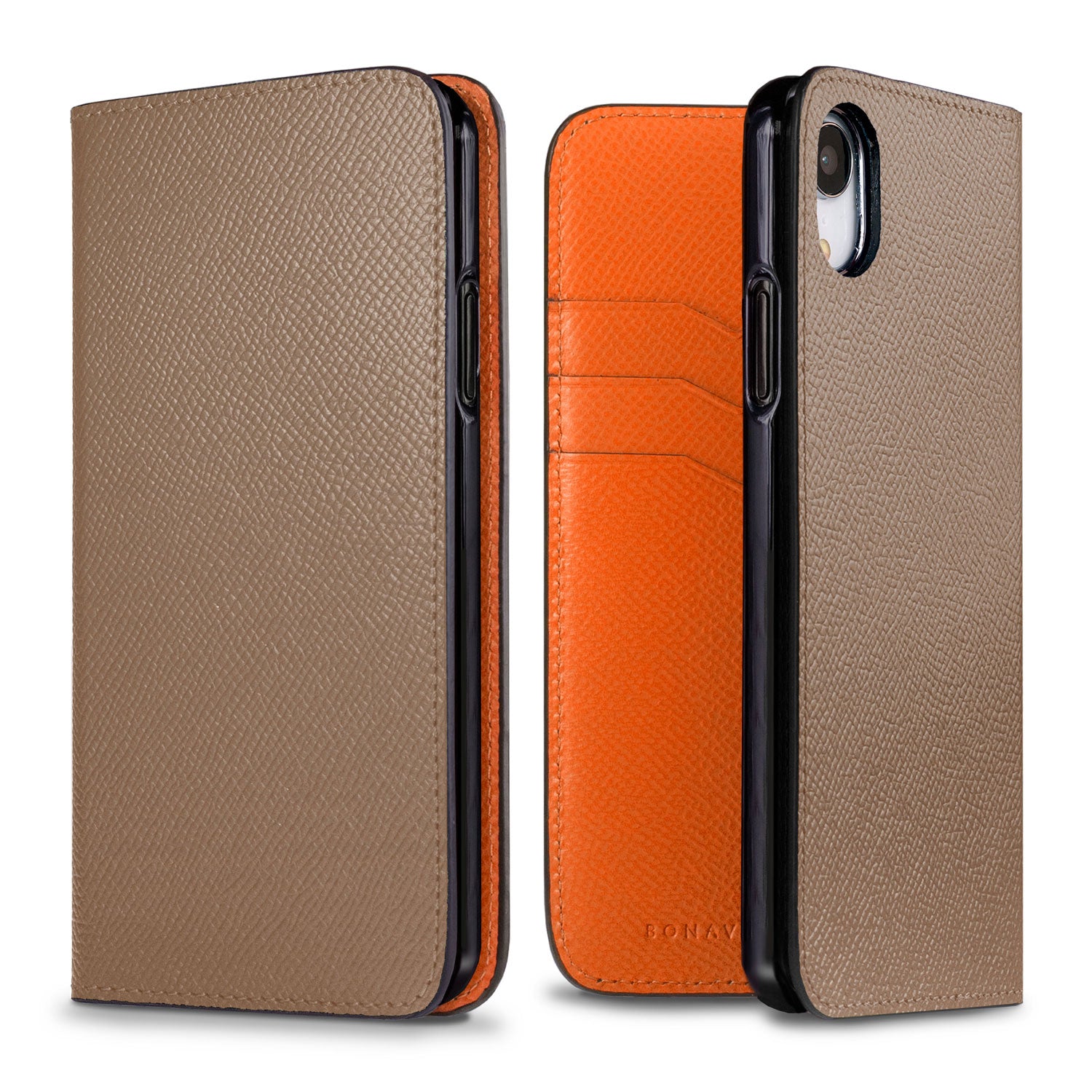 iPhone XR Diary Case Nobile Leather (Etoupe × Orange)