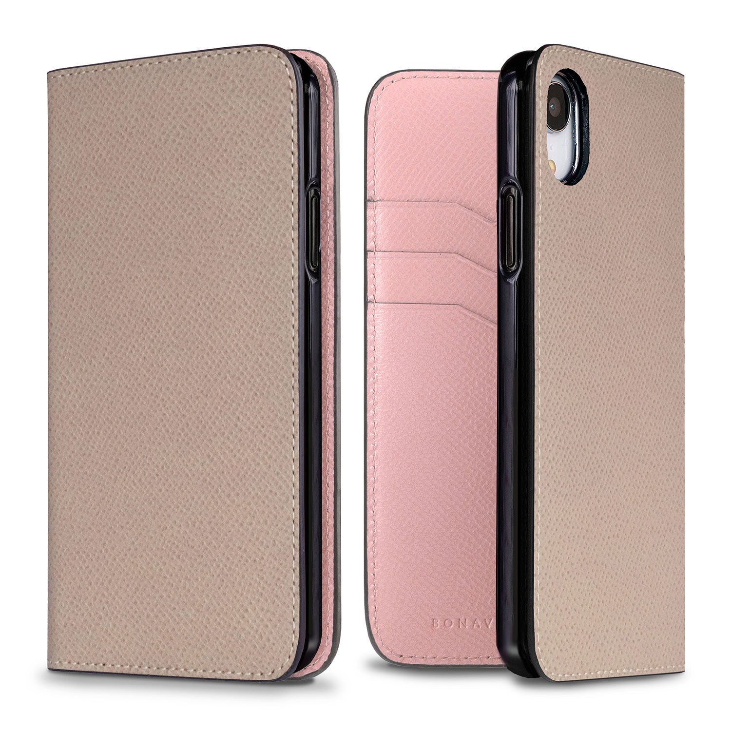 iPhone XR Diary Case Nobile Leather (Greige × Sakura Pink)