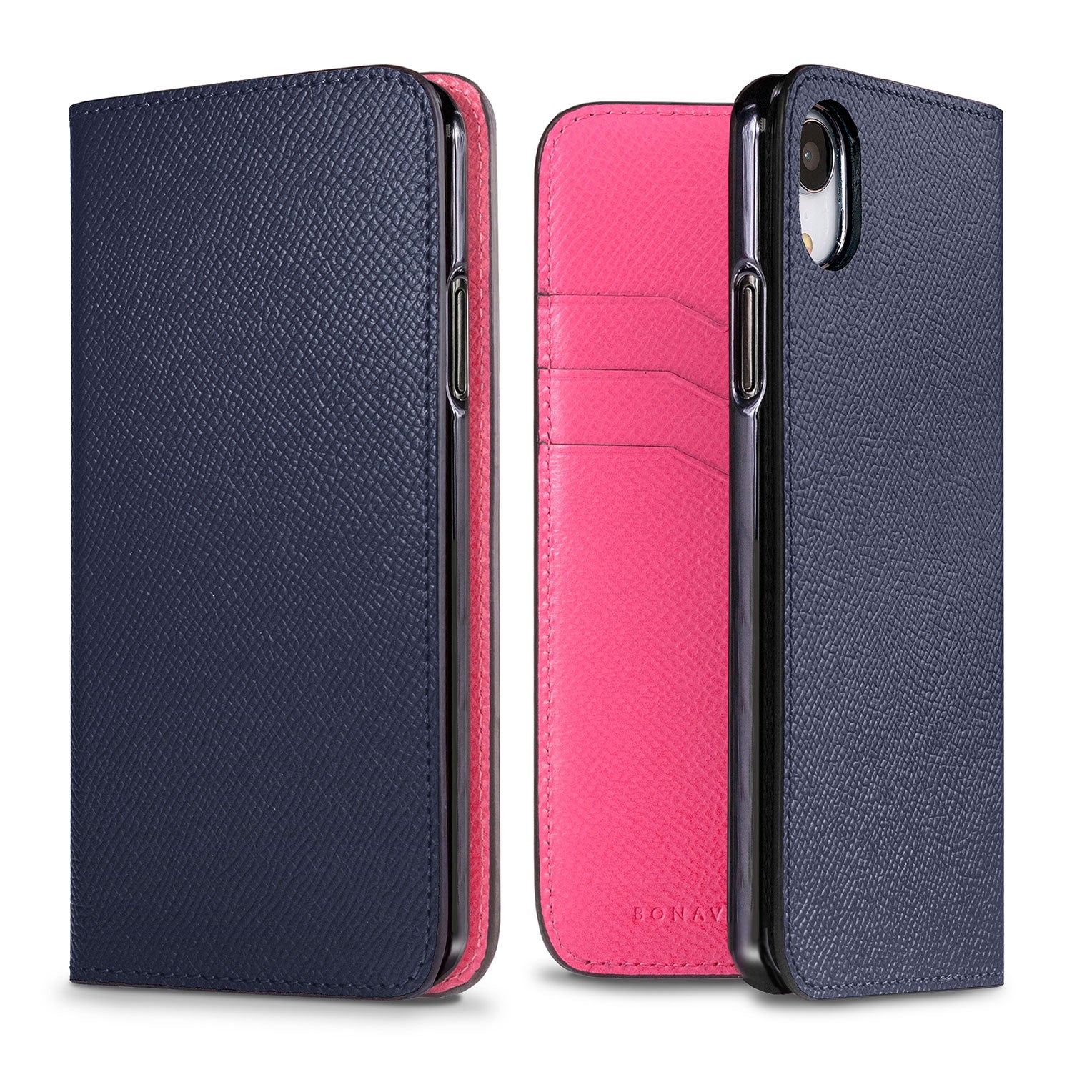 iPhone XR Diary Case Nobile Leather (Navy × Fuchsia Pink)