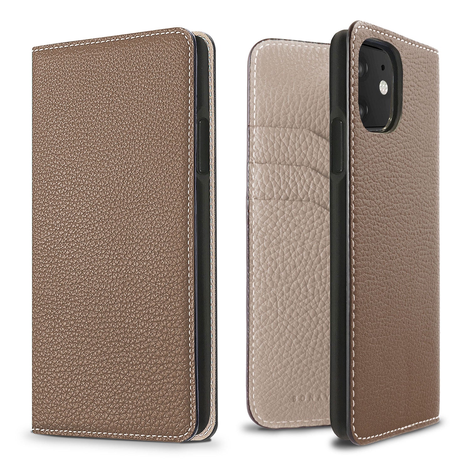 iPhone 11 Diary Case Shrink Leather (Etoupe × Greige)