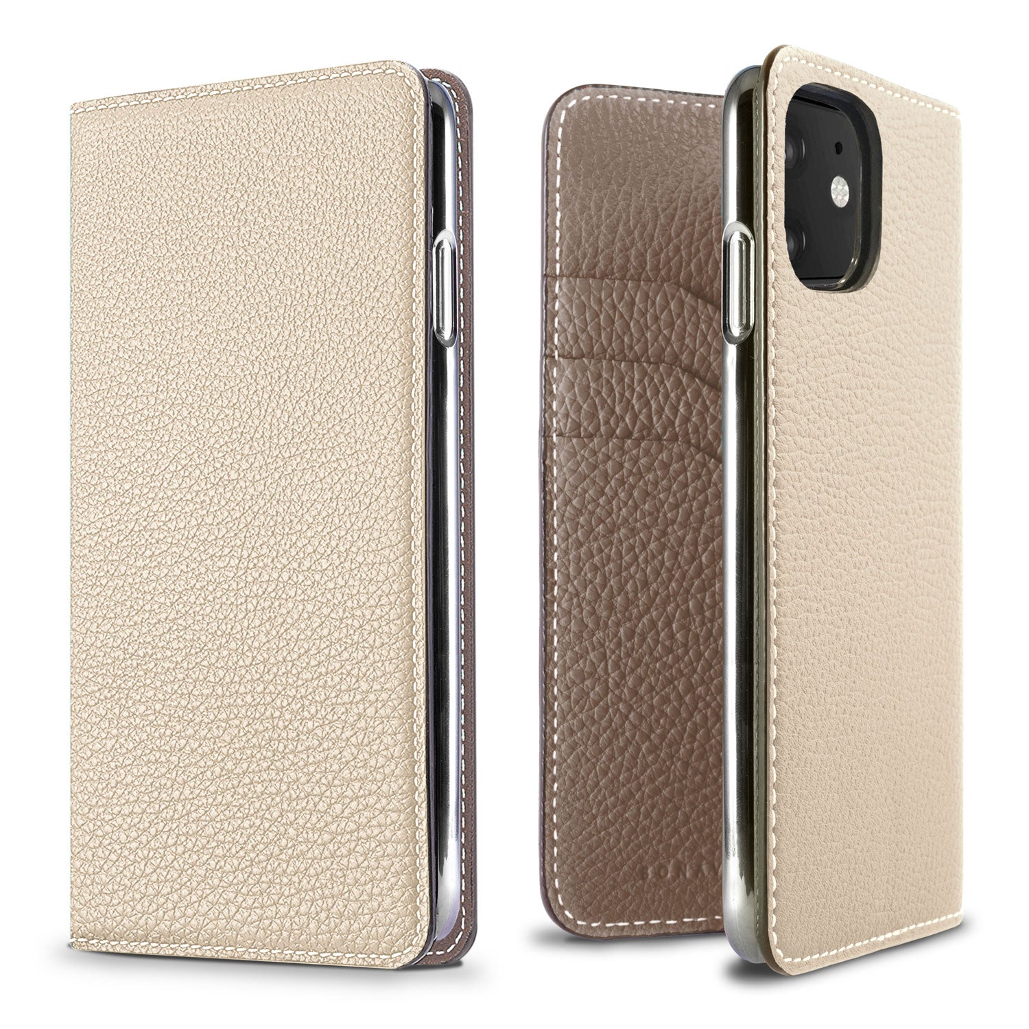 iPhone 11 Diary Case Shrink Leather (Ivory × Etoupe)