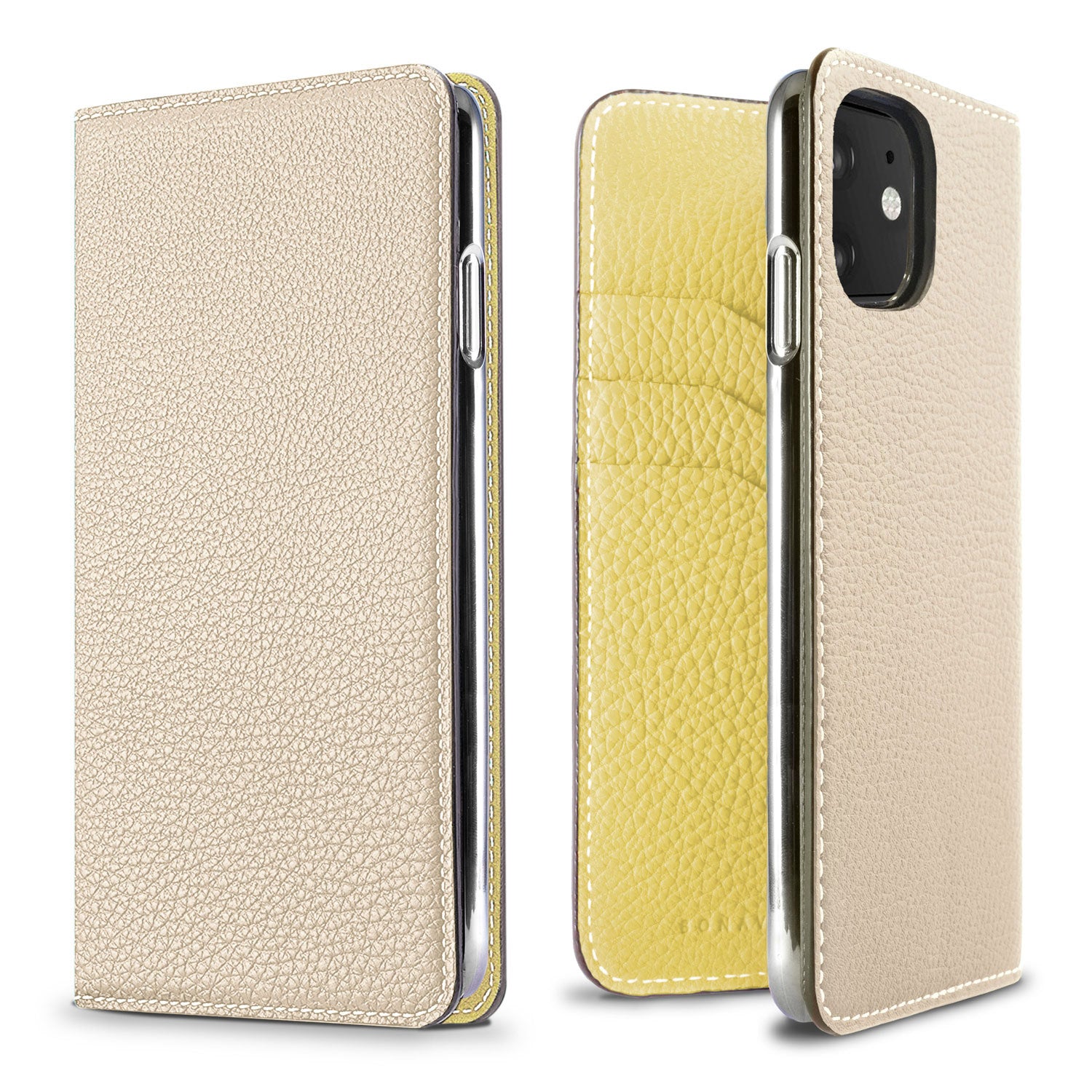 iPhone 11 Diary Case Shrink Leather (Ivory × Yellow)
