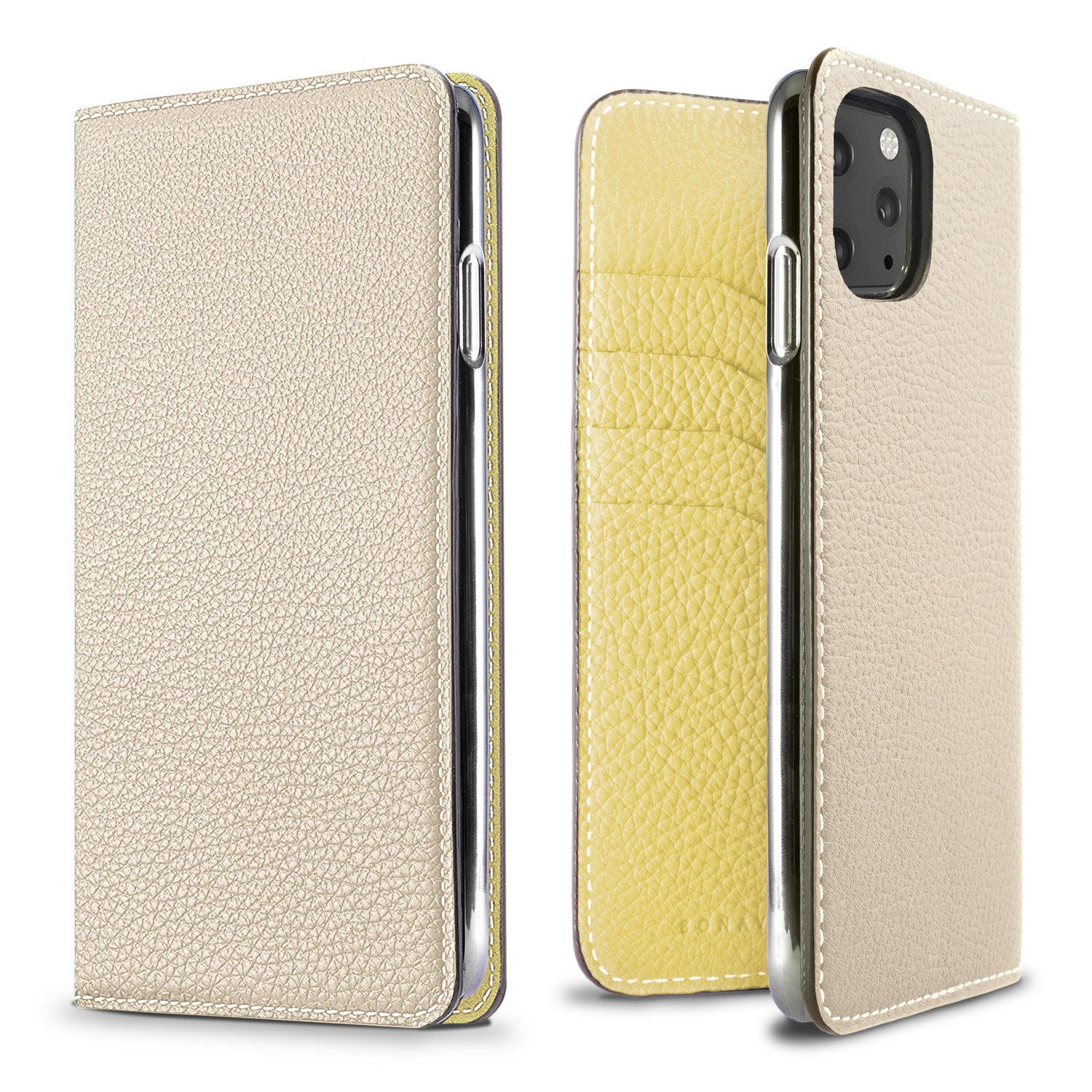 iPhone 11 Pro Max Diary Case Shrink Leather (Ivory × Yellow)