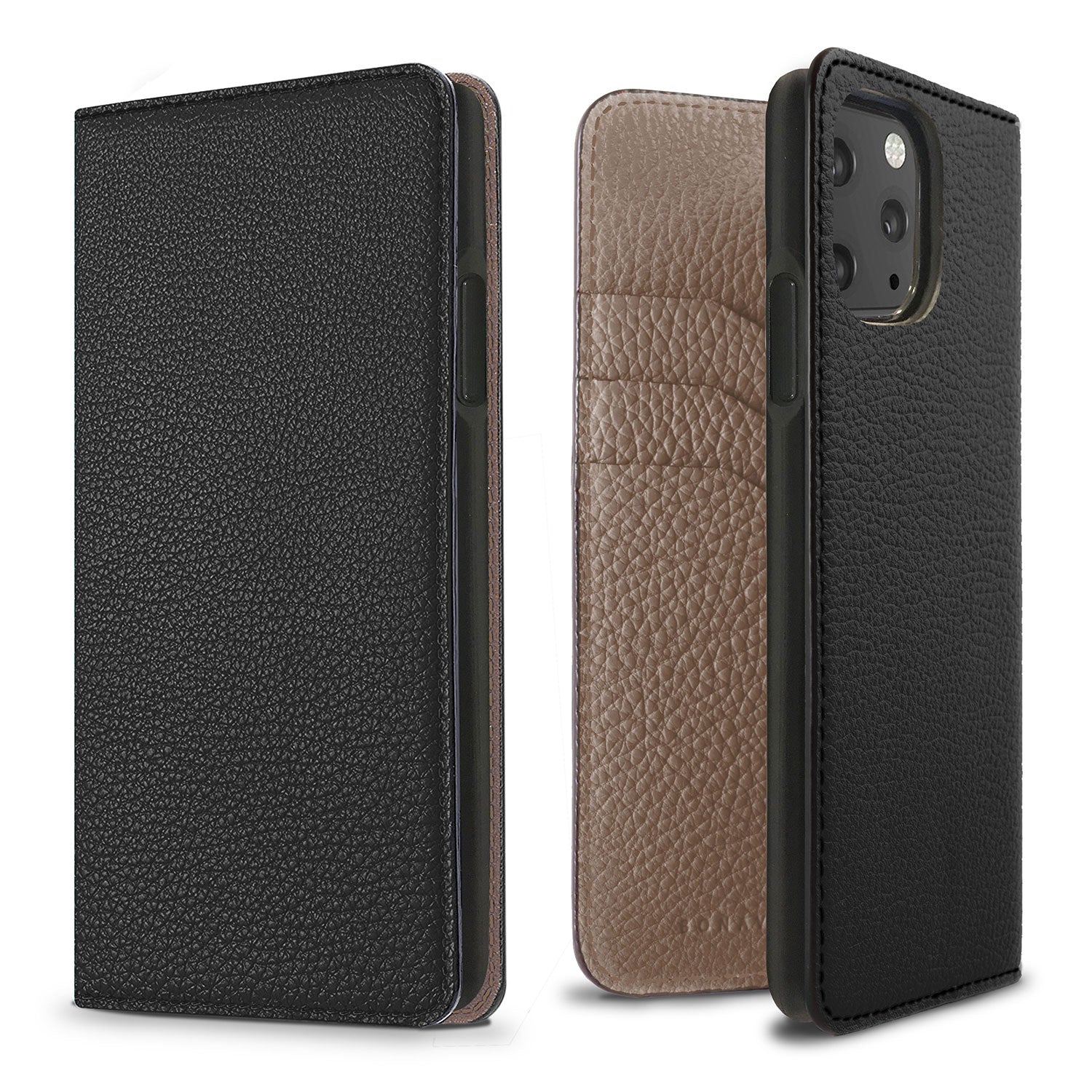 iPhone 11 Pro Diary Case Shrink Leather (Black × Etoupe)
