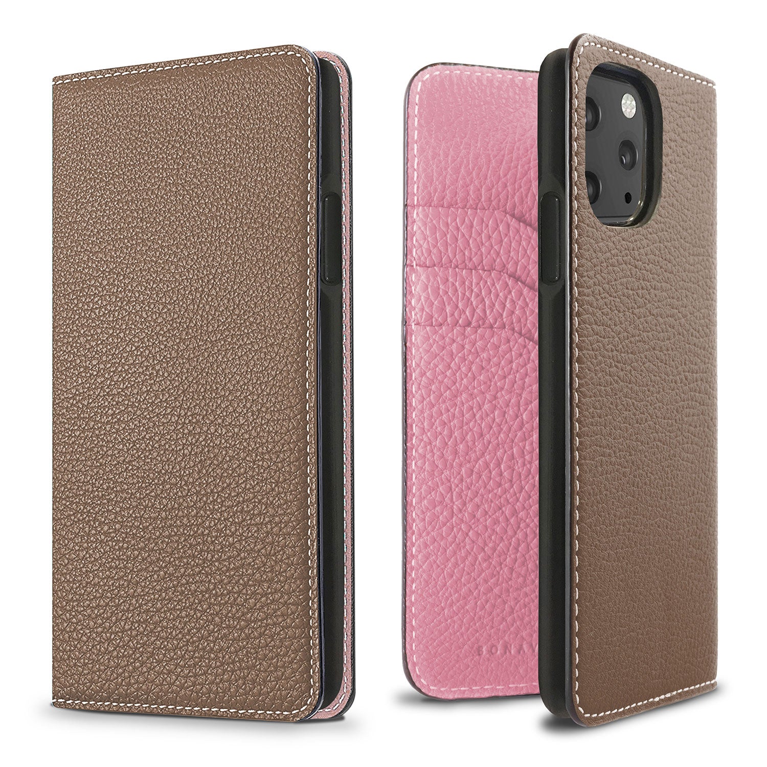 iPhone 11 Pro Diary Case Shrink Leather (Etoupe × Confetti Pink)