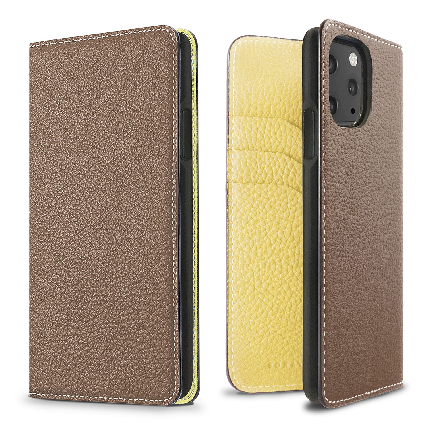 iPhone 11 Pro Diary Case Shrink Leather (Etoupe × Yellow)