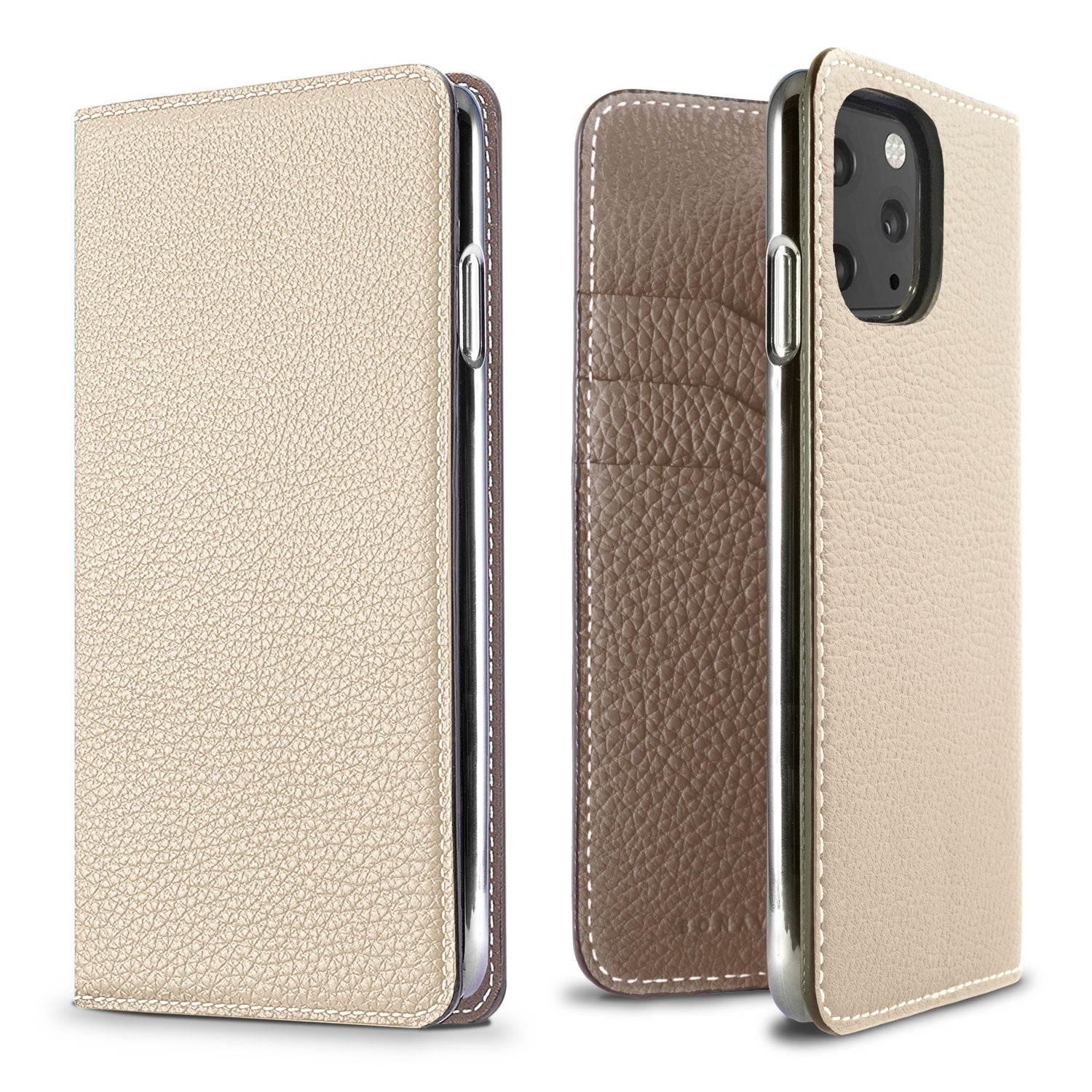 iPhone 11 Pro Diary Case Shrink Leather (Ivory × Etoupe)