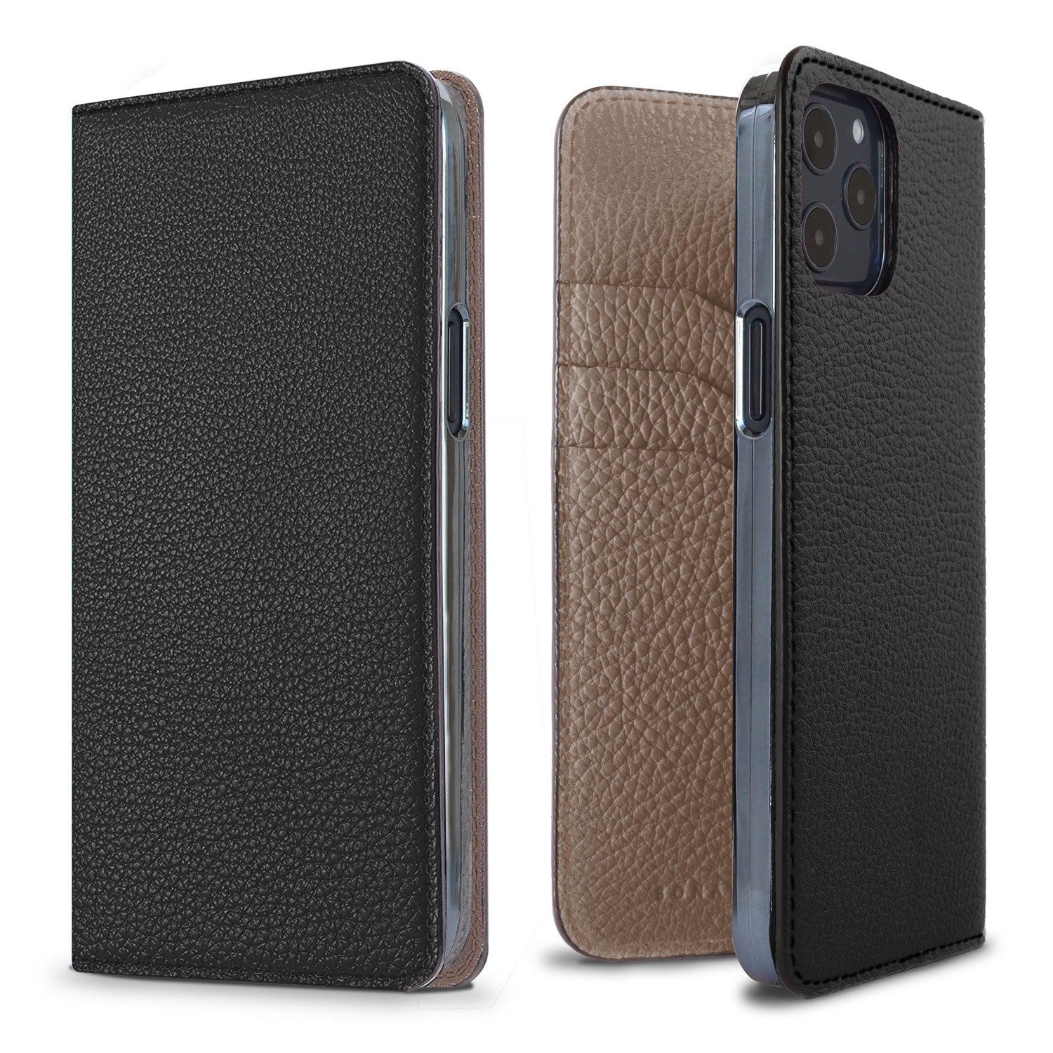iPhone 12 / 12 Pro Diary Case Shrink Leather (Black × Etoupe)