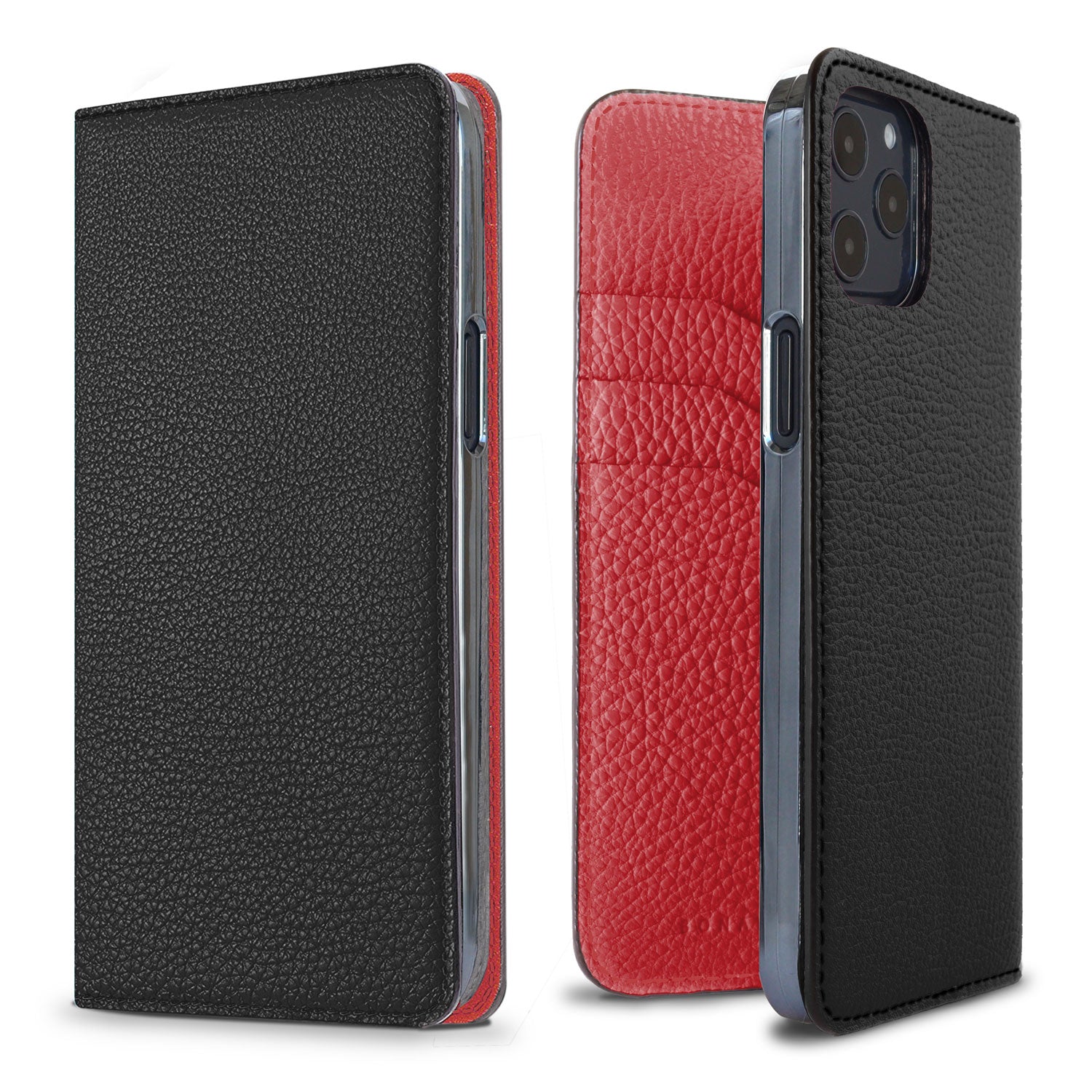 iPhone 12 / 12 Pro Diary Case Shrink Leather (Black × Red)