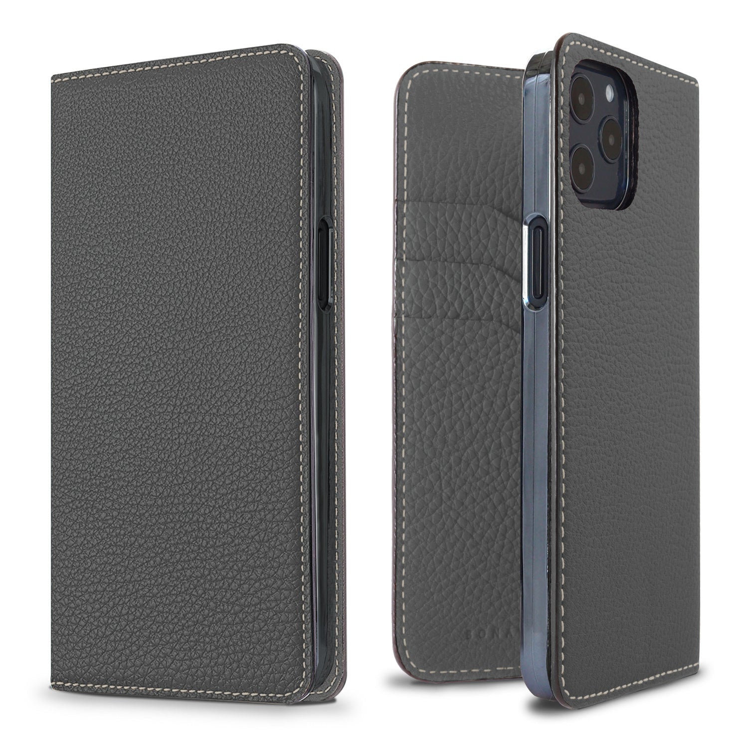 iPhone 12 / 12 Pro Diary Case Shrink Leather (Charcoal Gray)
